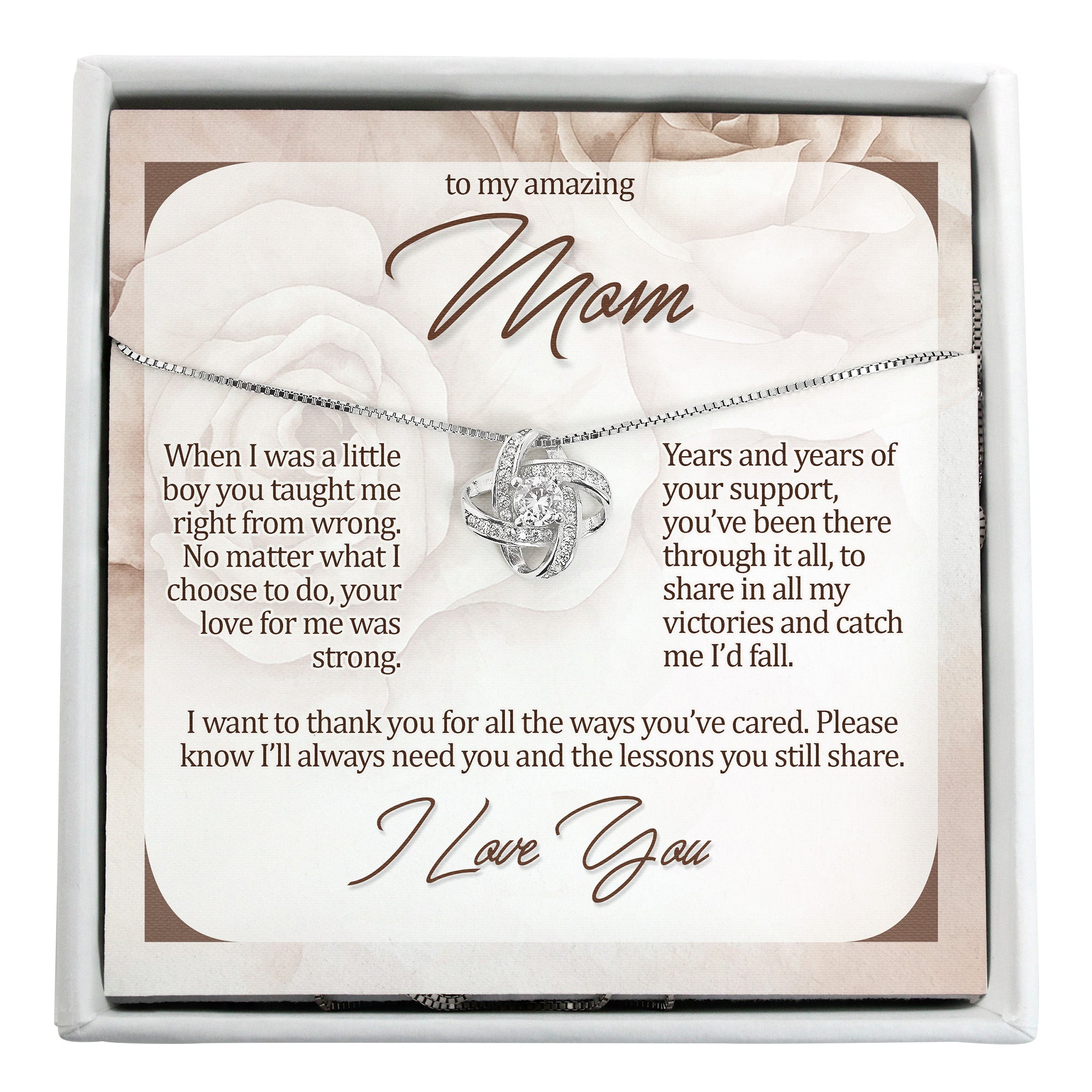 Personalized Mom Necklace with Heartfelt Message Card - Sterling Silver Infinity Knot for Mother's Day or Birthday Gift - Image 1