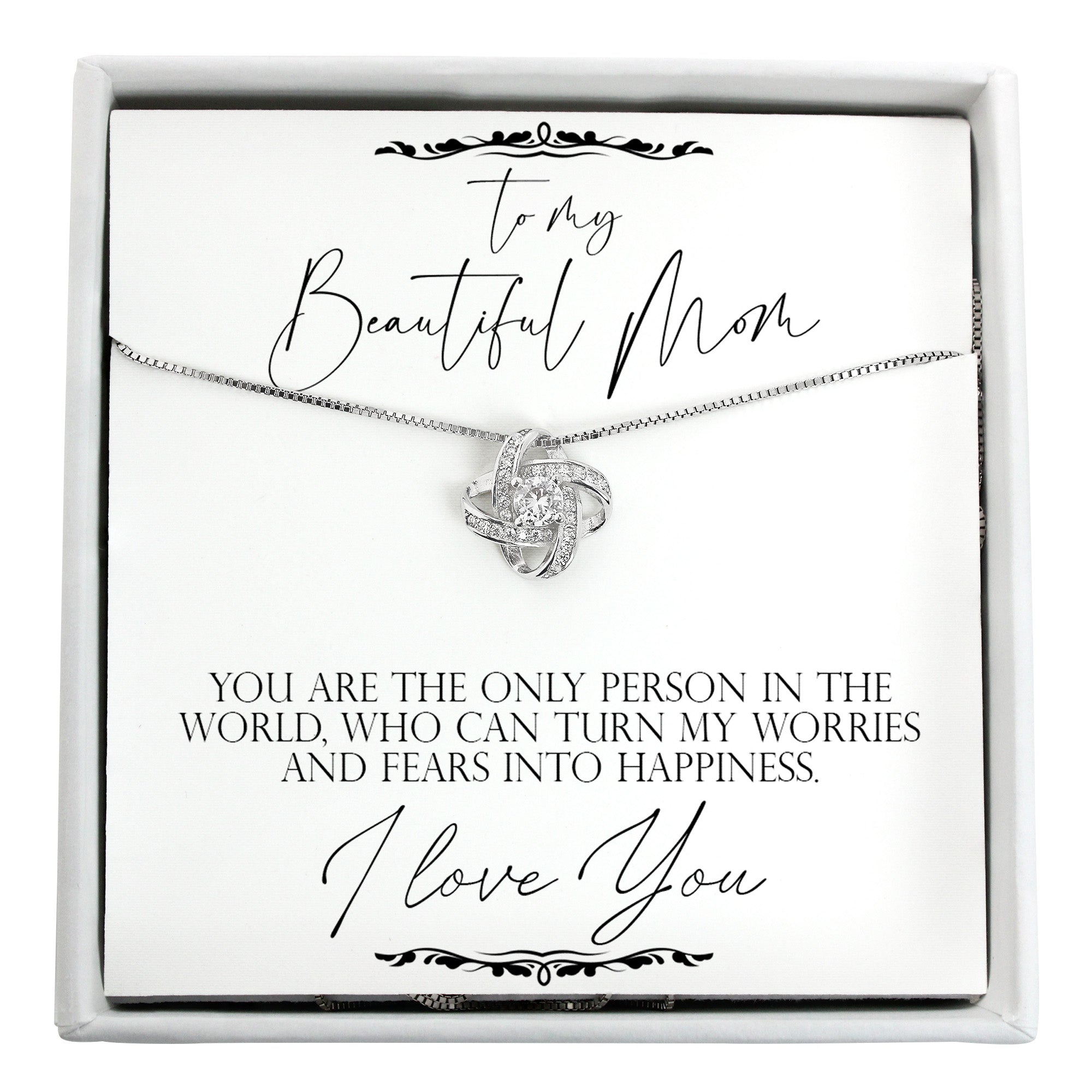Elegant Personalized "Beautiful Mom" Necklace with Cubic Zirconia Pendant – Perfect Gift for Mother's Day, Birthdays & Special Occasions - Image 1
