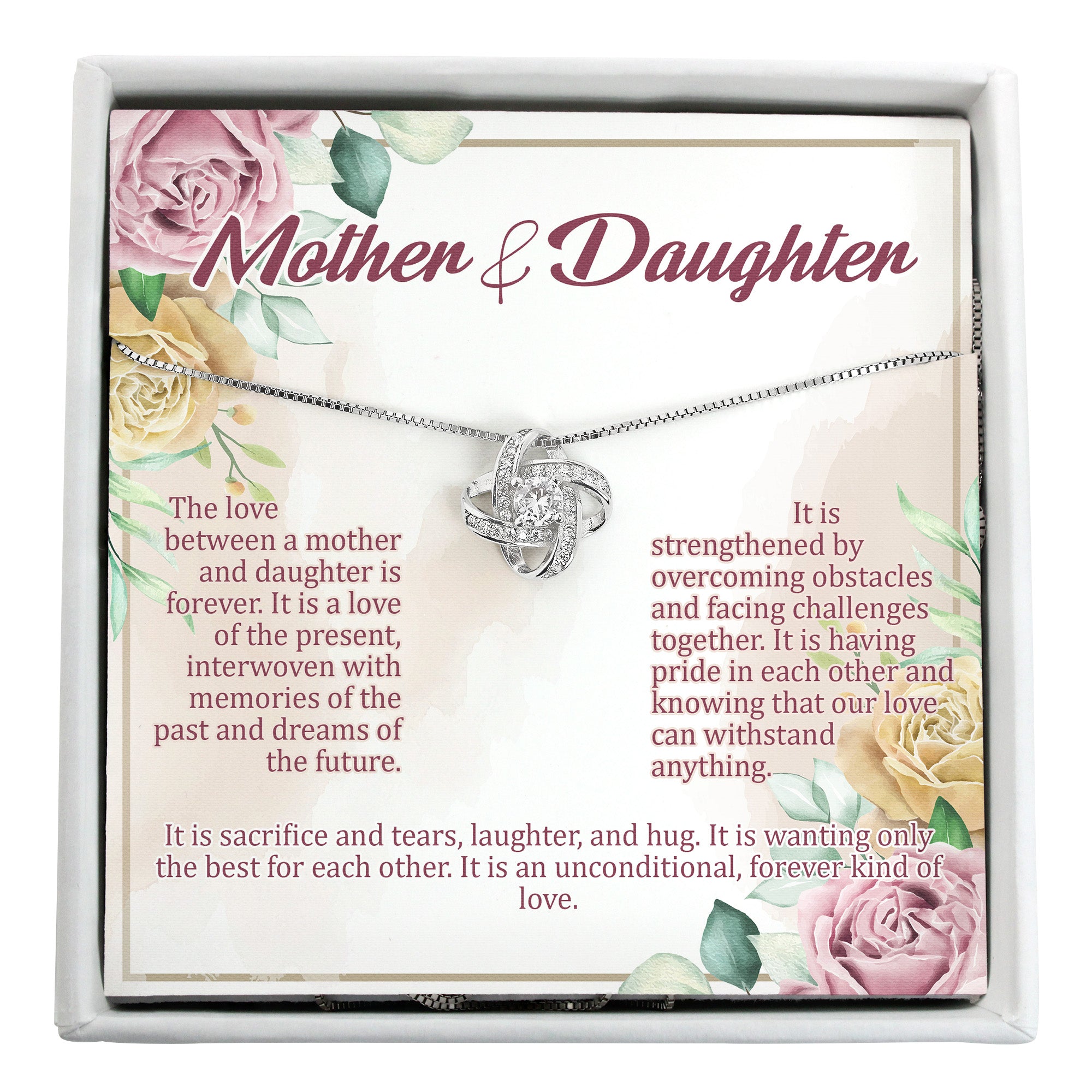 Personalized Mother & Daughter Necklace with Heartfelt Message Card - Customizable Silver Knot Pendant for Meaningful Gift Giving - Image 1