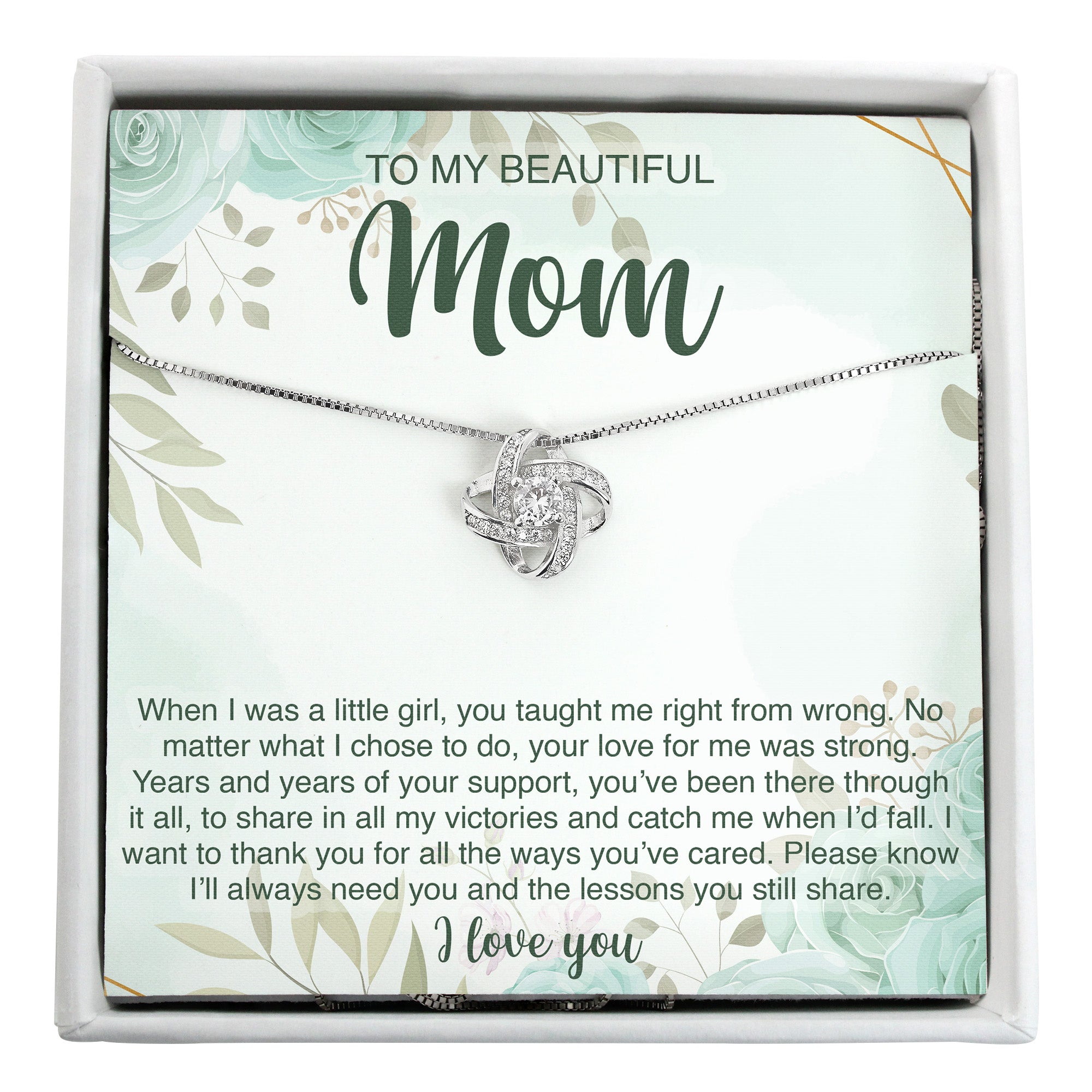 Personalized Silver Infinity Knot Necklace with Heartfelt Message Card - Perfect Gift for Mom on Mother's Day or Birthday - Image 1