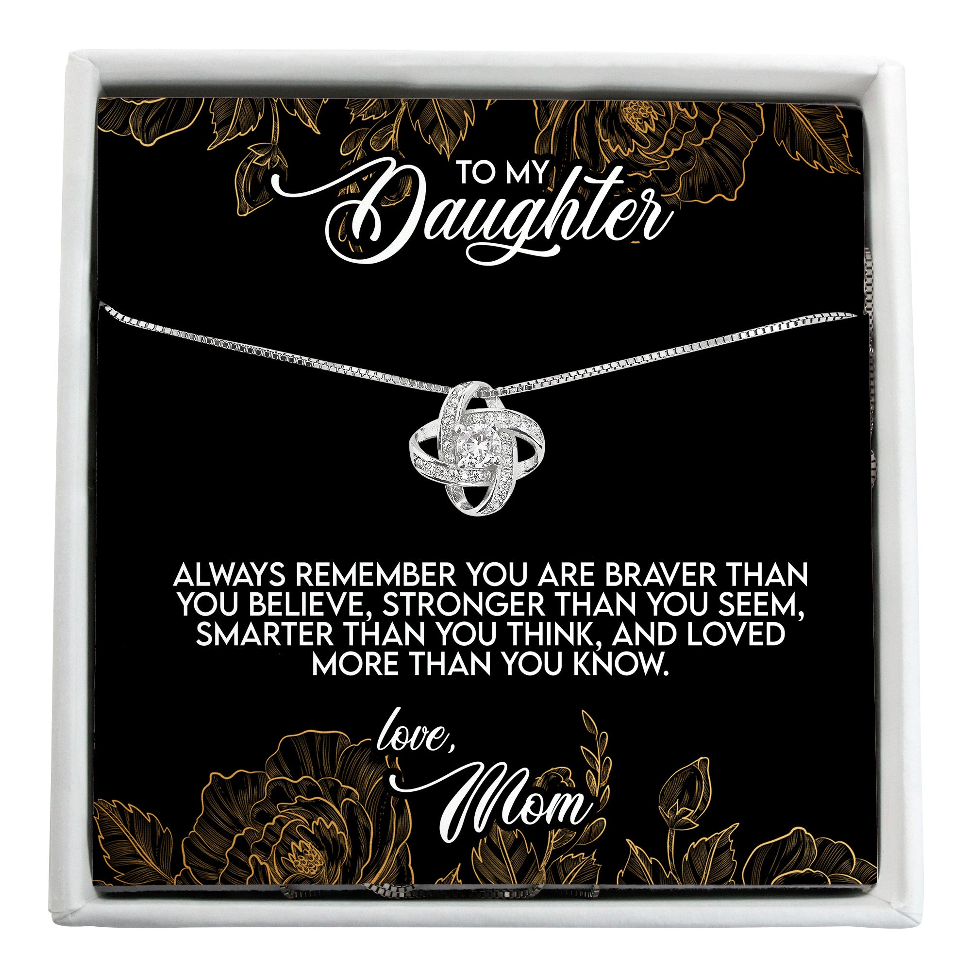 Personalized Message Card Necklace for Daughter – Premium Quality Knot Pendant with Heartfelt Sentiments from Mom - Image 1