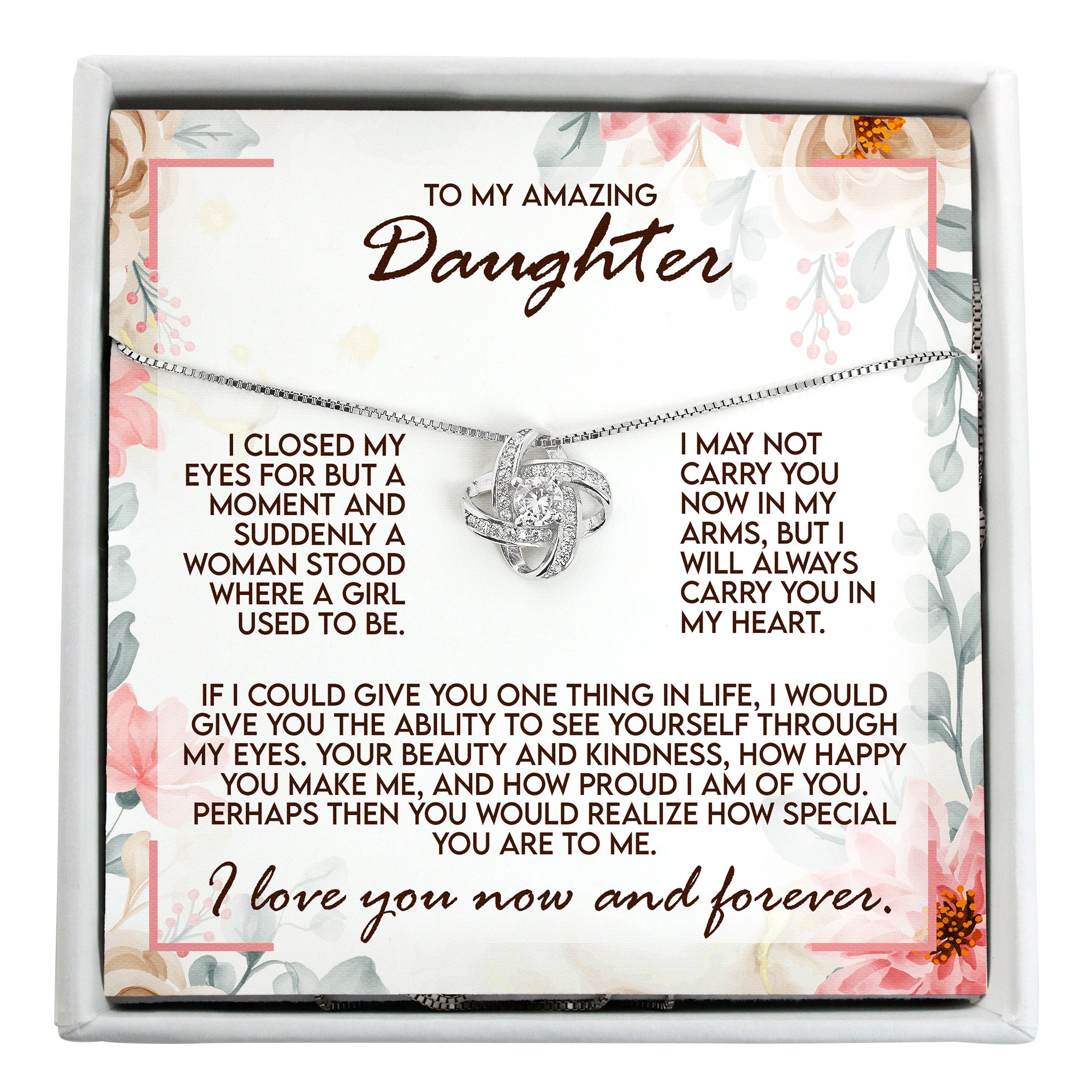Personalized Daughter Necklace with Heartfelt Message Card - Sterling Silver Knot Pendant, Perfect Gift for Birthdays & Special Occasions - Image 1