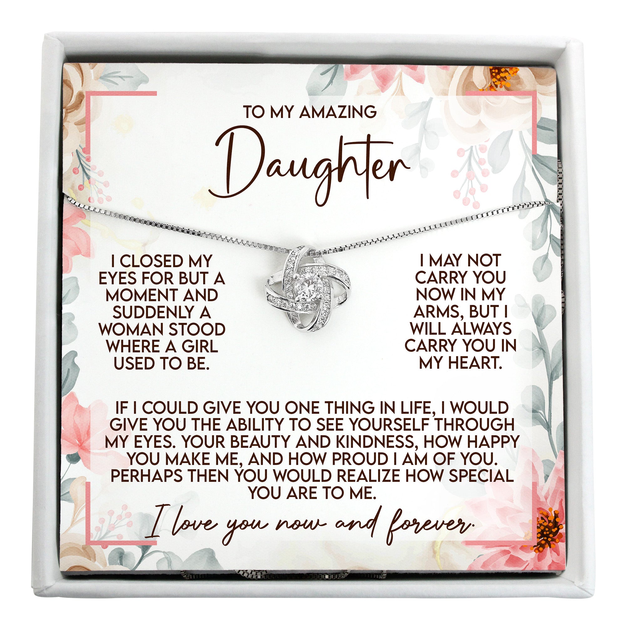 Personalized Daughter Necklace with Heartfelt Message Card | Sterling Silver Knot Design | Ideal Gift for Special Occasions - Image 1