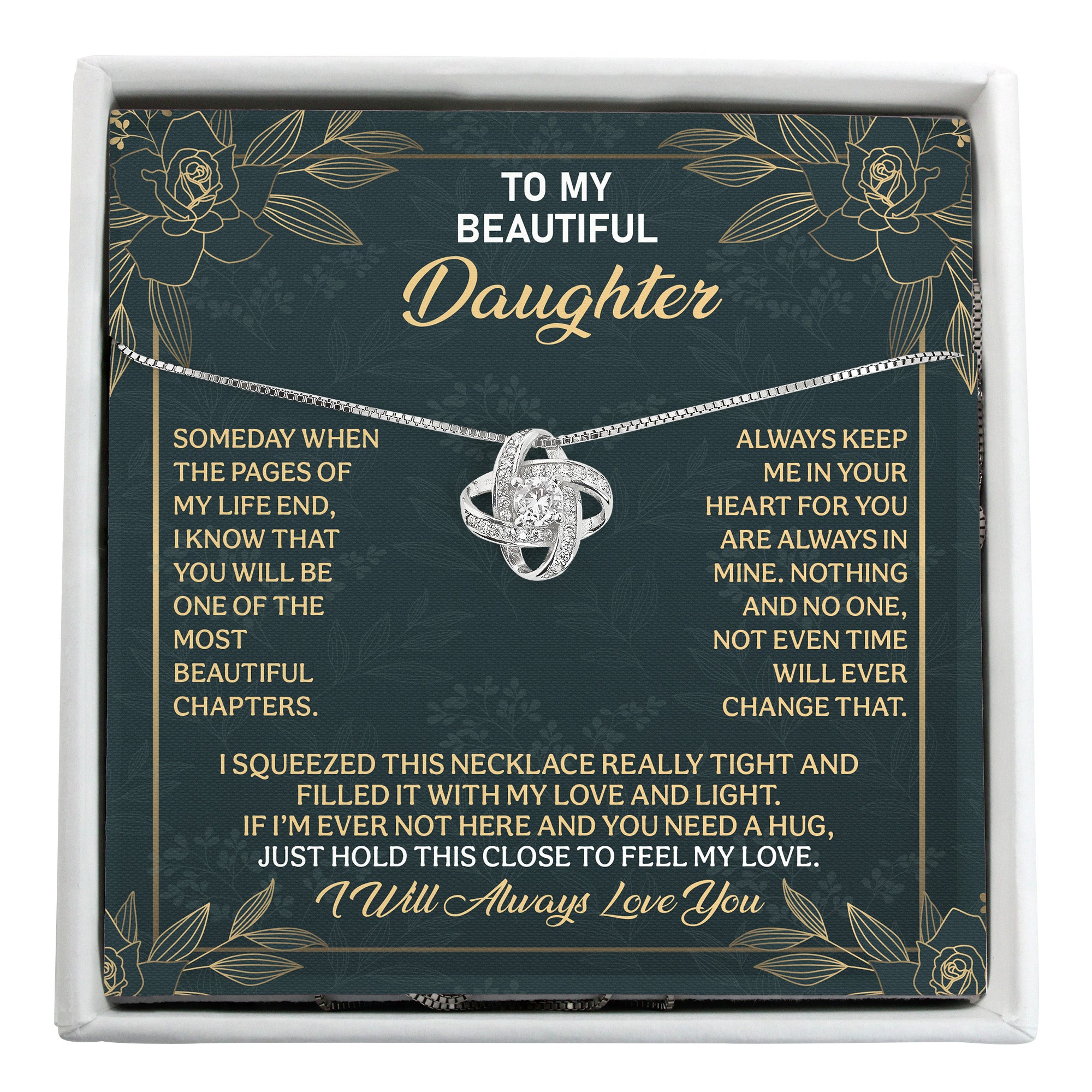 Sterling Silver Infinity Knot Necklace with Personalized Message Card – Perfect Gift for Daughter’s Love and Connection - Image 1