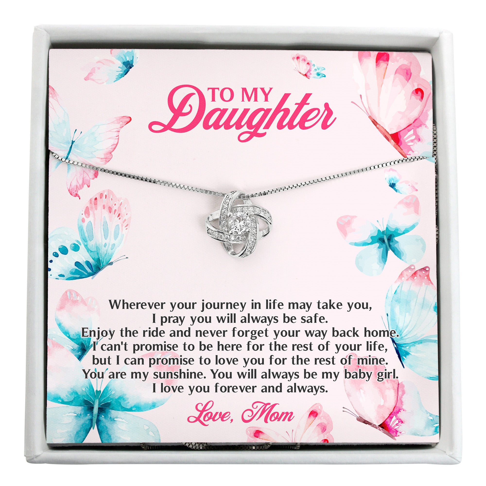 Personalized Necklace with Message Card for Daughters – Exquisite Silver Knot Design, Perfect for Birthdays, Graduations, and Special Occasions - Image 1
