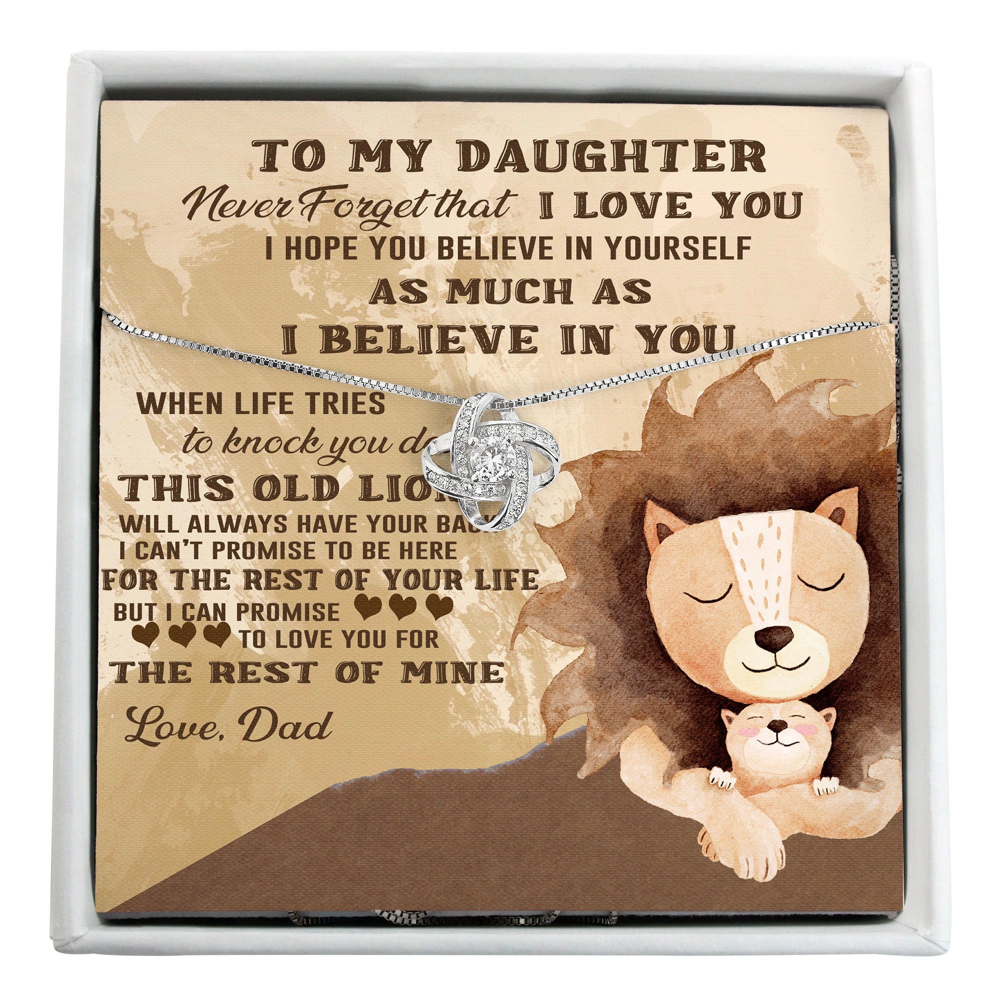 Personalized Daughter Necklace with Lion Design - Sterling Silver Knot Pendant and Heartfelt Message Card - Image 1
