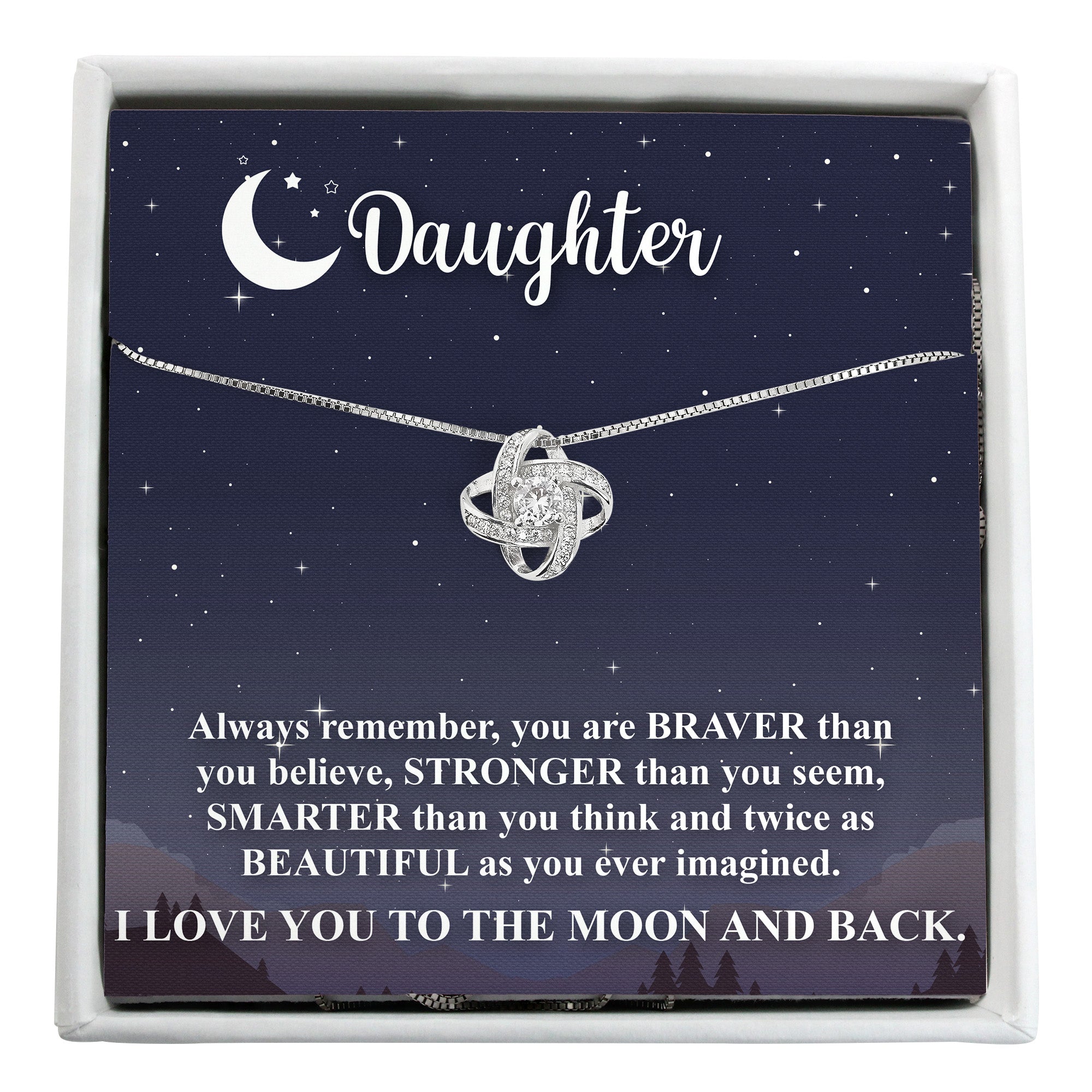 Personalized Daughter Necklace with Inspirational Message Card - Elegant Silver Knot Pendant for Special Occasions - Image 1
