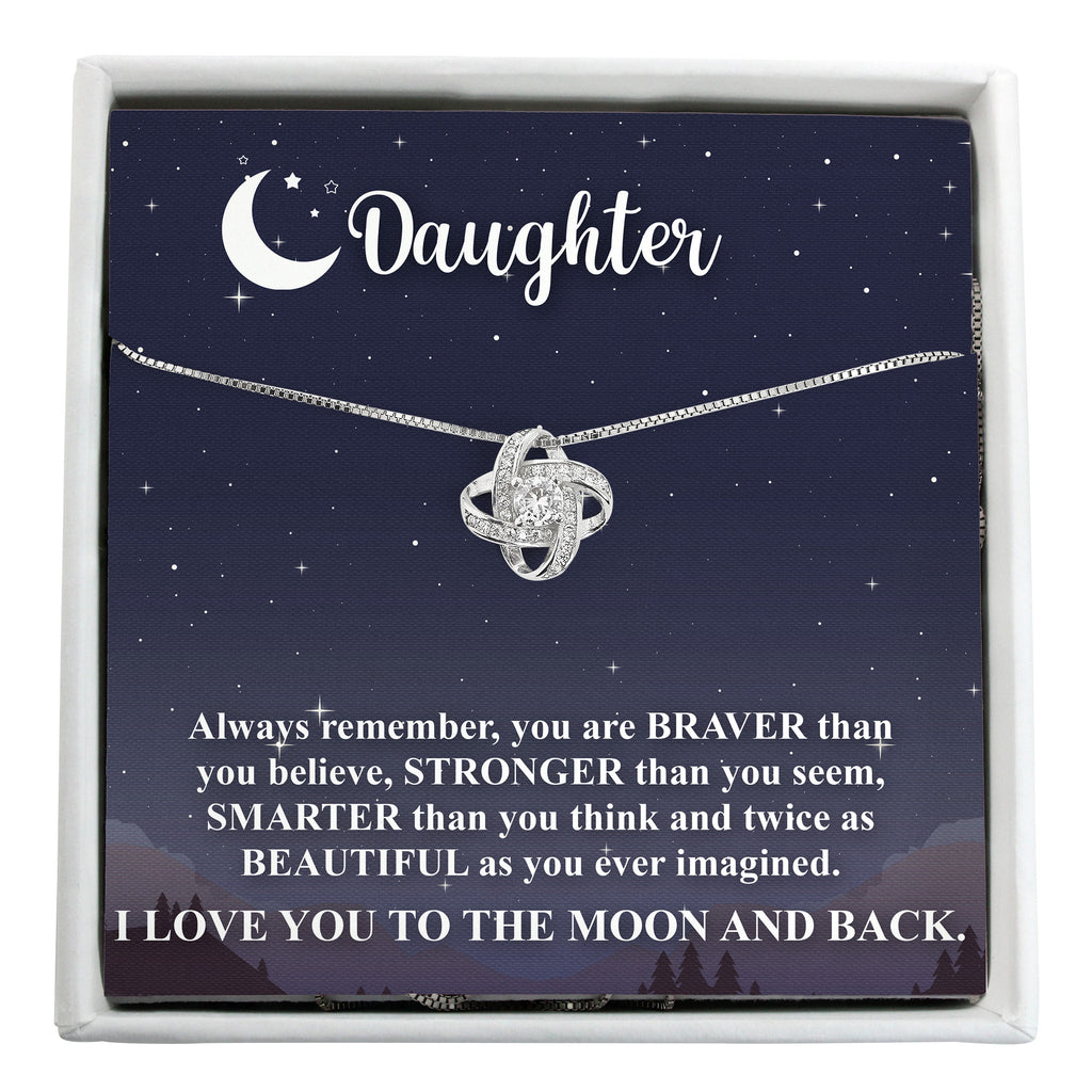 Personalized Daughter Necklace with Inspirational Message Card - Elegant Silver Knot Pendant for Special Occasions - Image 1