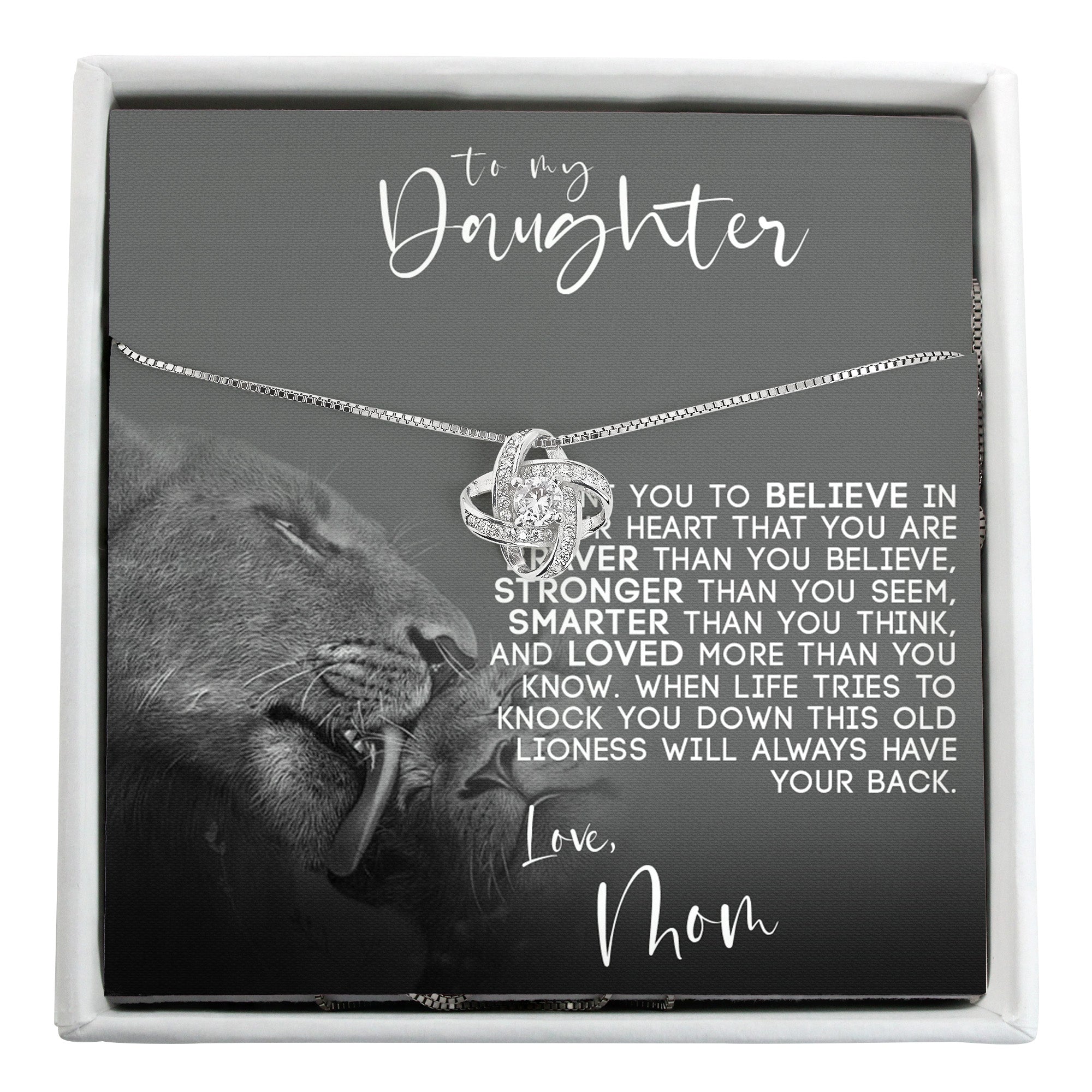 Personalized Mother-Daughter Necklace with Inspirational Message Card and Lioness Imagery – Perfect for Heartfelt Gift Giving - Image 1