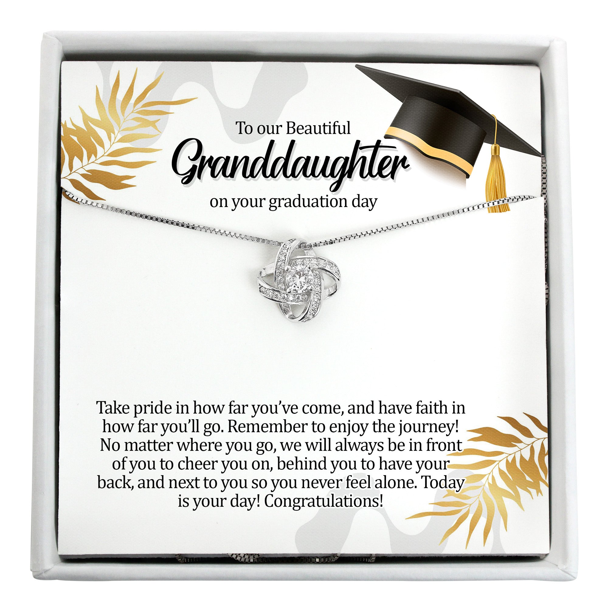 Elegant Granddaughter Graduation Necklace - Customizable Message Card with Diamond Knot Pendant for a Memorable Gift - Image 1
