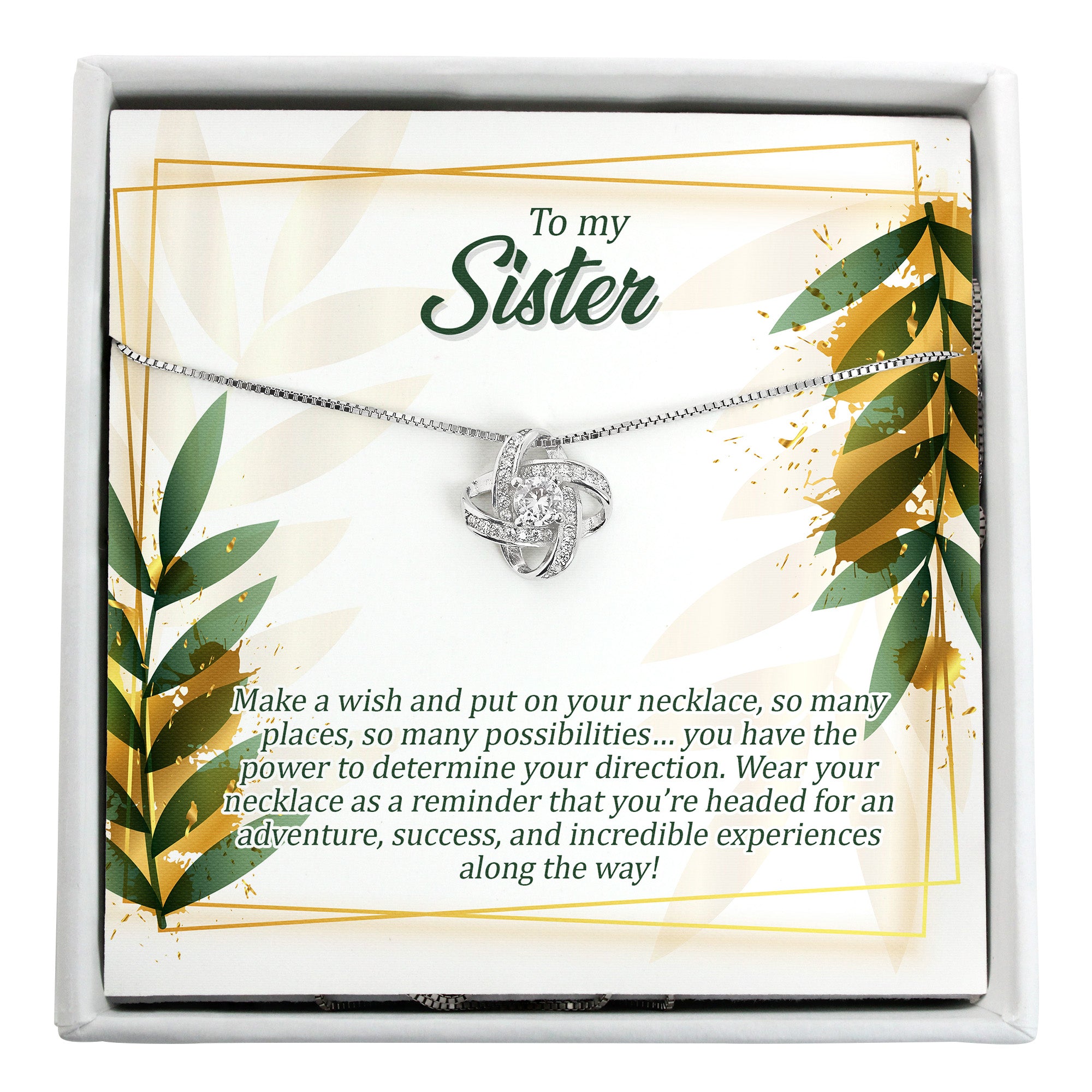 Personalized Sister Necklace with Message Card – Handcrafted Sterling Silver Knot Pendant for Special Occasions - Image 1