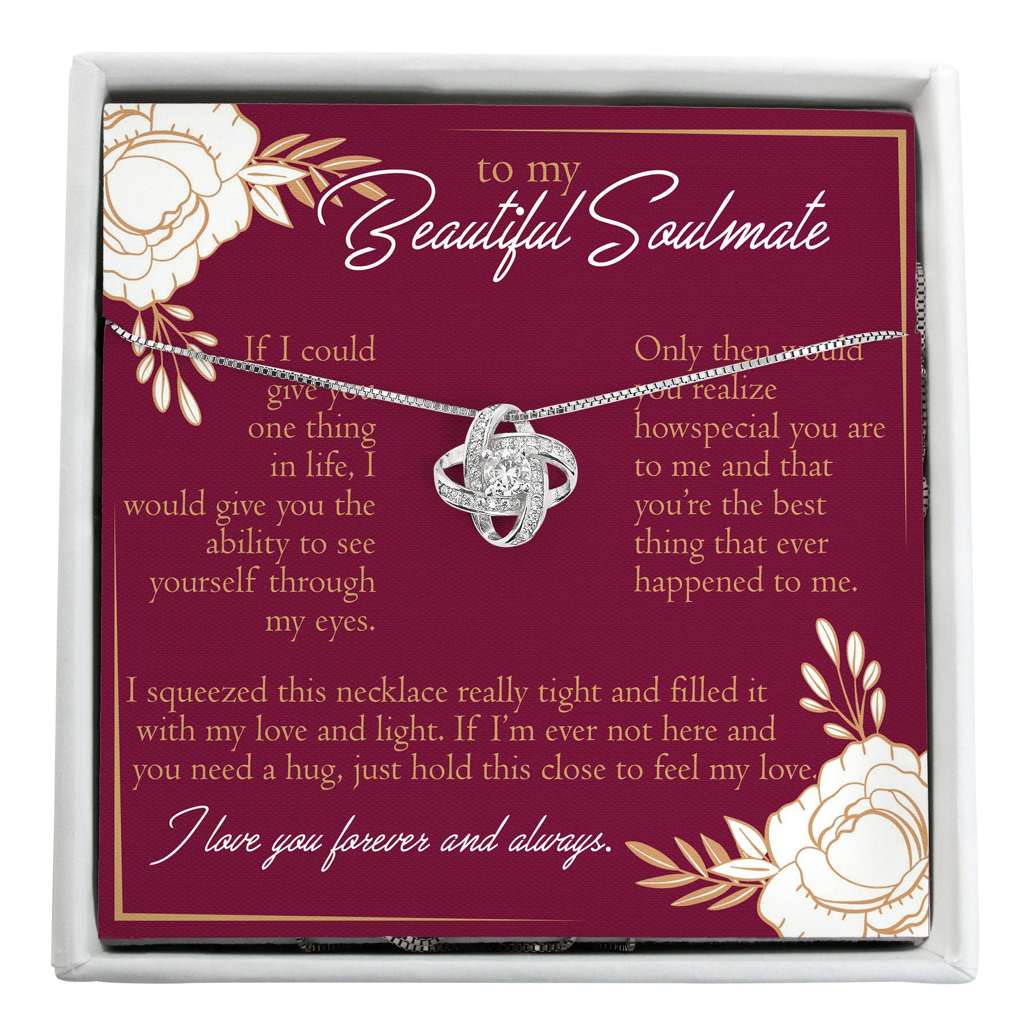 Personalized "To My Beautiful Soulmate" Necklace with Love Knot Pendant - Sterling Silver Jewelry for Special Occasions - Image 1