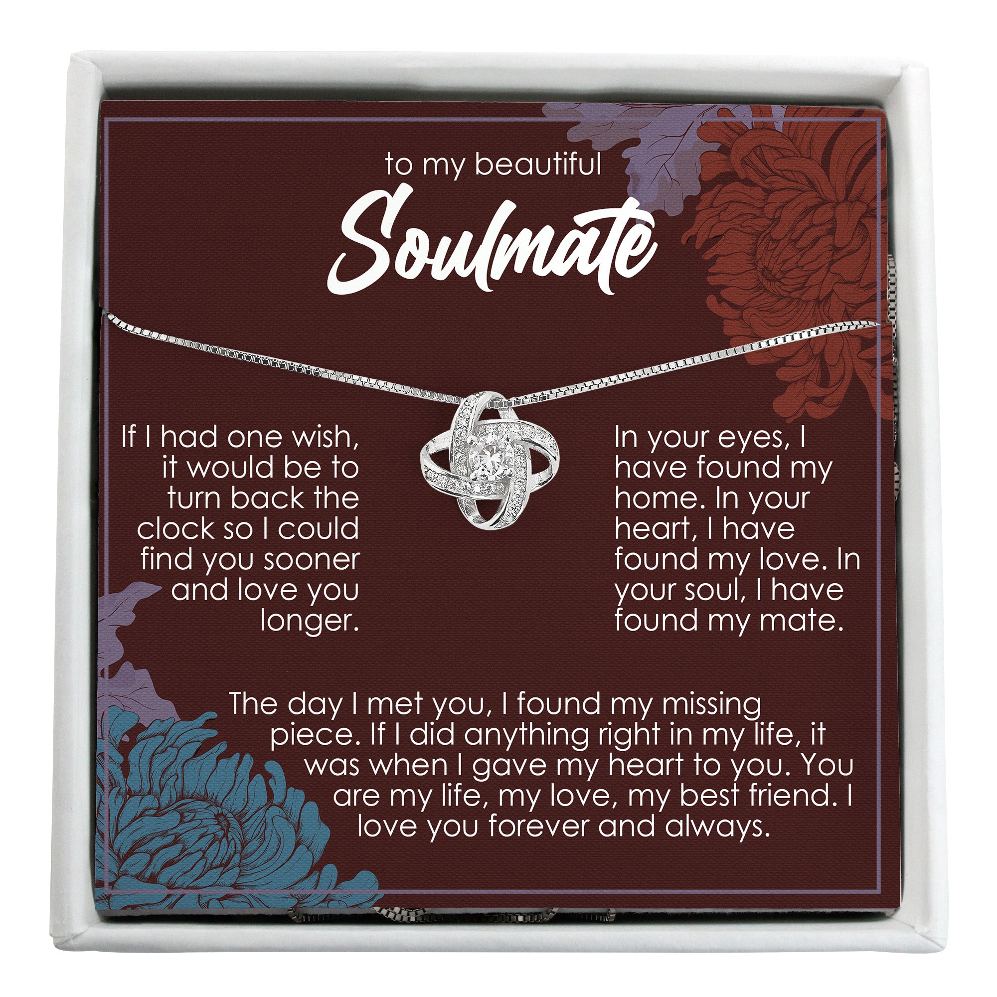 Elegant Personalized Soulmate Necklace with Knot Pendant and Heartfelt Message - Perfect for Anniversaries and Special Occasions - Image 1