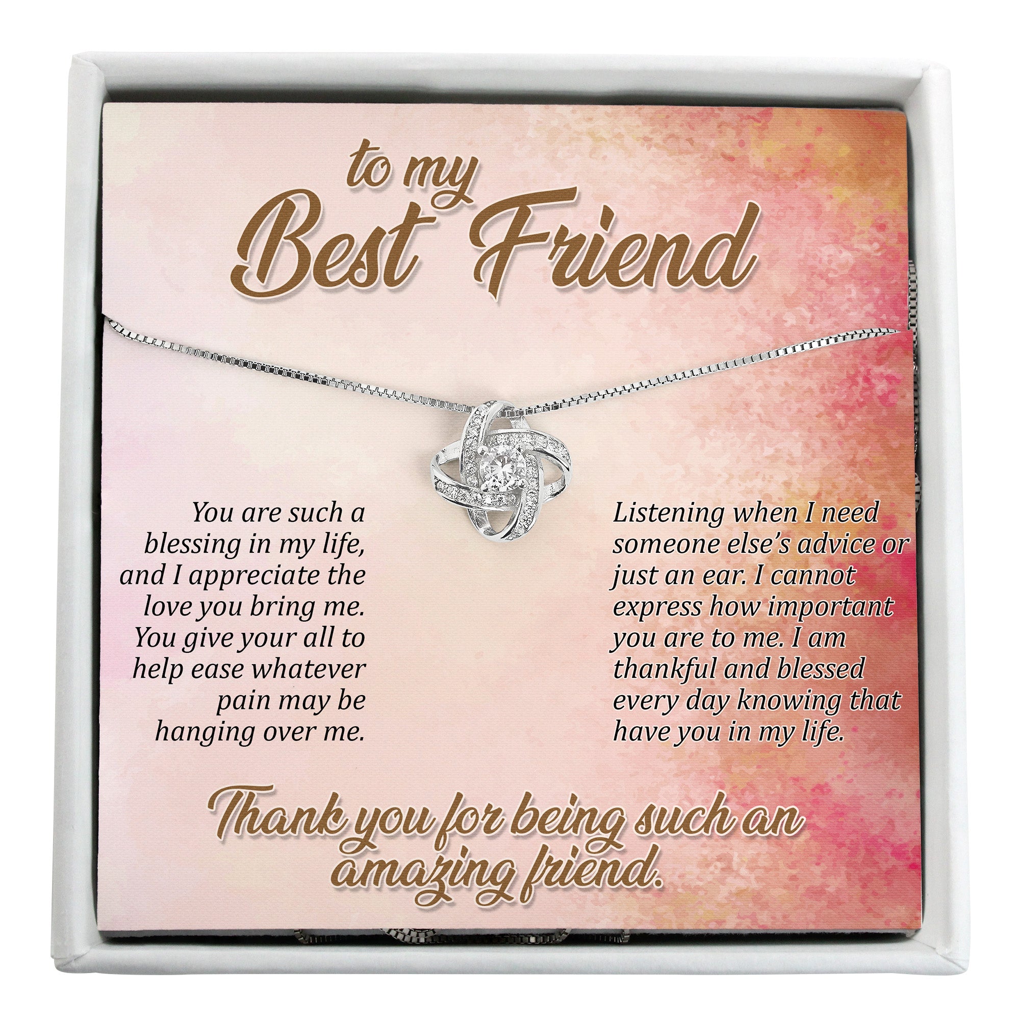 Personalized Best Friend Necklace with Heartfelt Message Card - Customizable Silver Knot Jewelry for Unique Friendship Gifts - Image 1