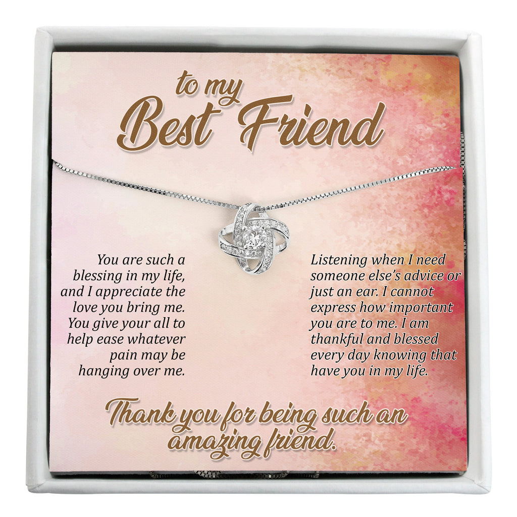 Personalized Best Friend Necklace with Heartfelt Message Card - Customizable Silver Knot Jewelry for Unique Friendship Gifts - Image 1
