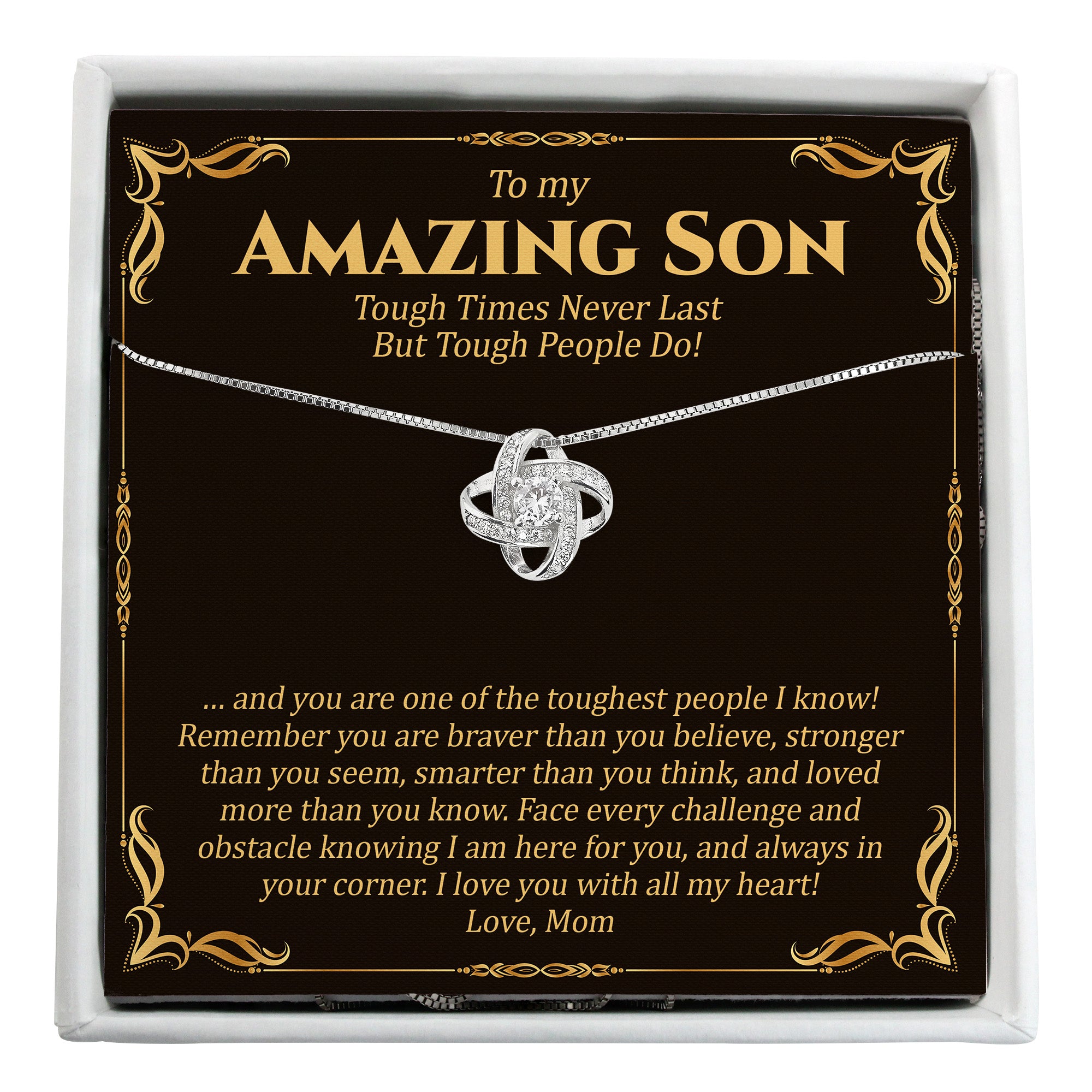 Personalized Knot Necklace with Heartfelt Message Card for Sons - Premium Craftsmanship, Perfect Gift for Special Occasions - Image 1