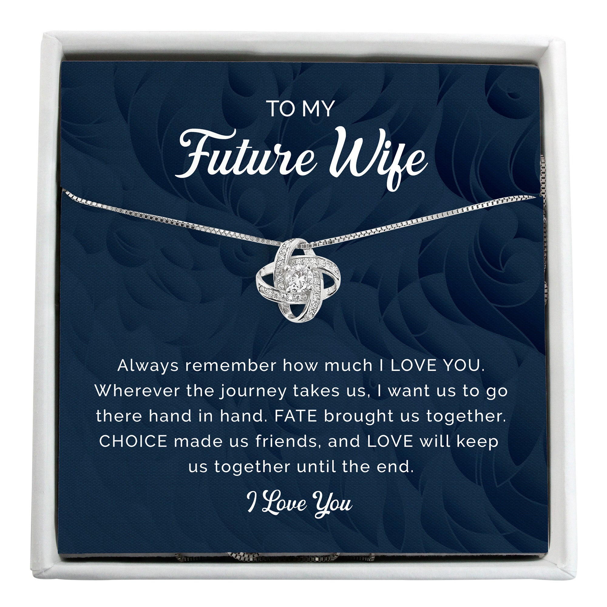 Elegant Personalized Message Card Necklace for Your Future Wife – Handcrafted Love Knot Pendant in Premium Silver - Image 1