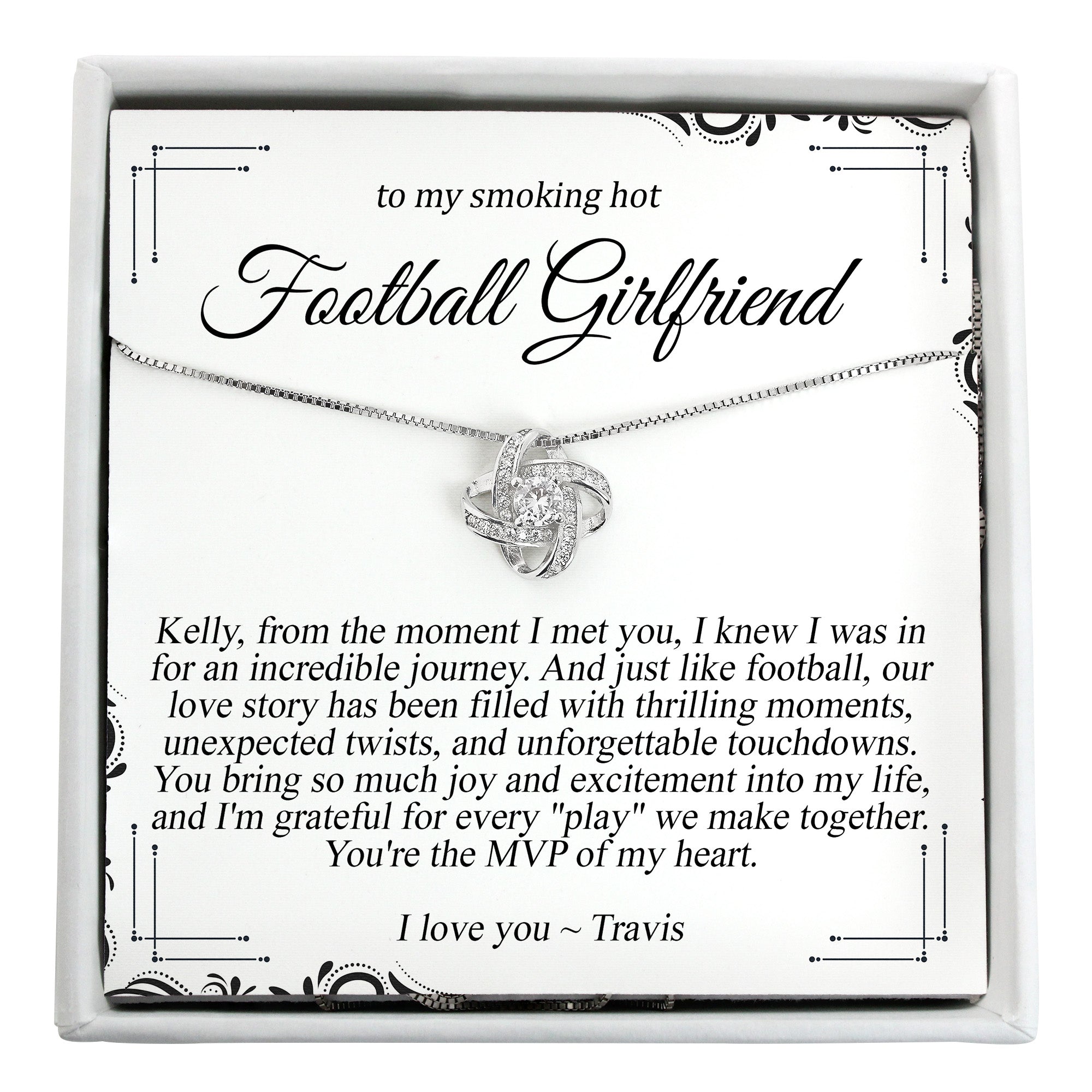 Personalized "Football Girlfriend" Necklace with Heartfelt Message Card - Sterling Silver Infinity Knot - Image 1