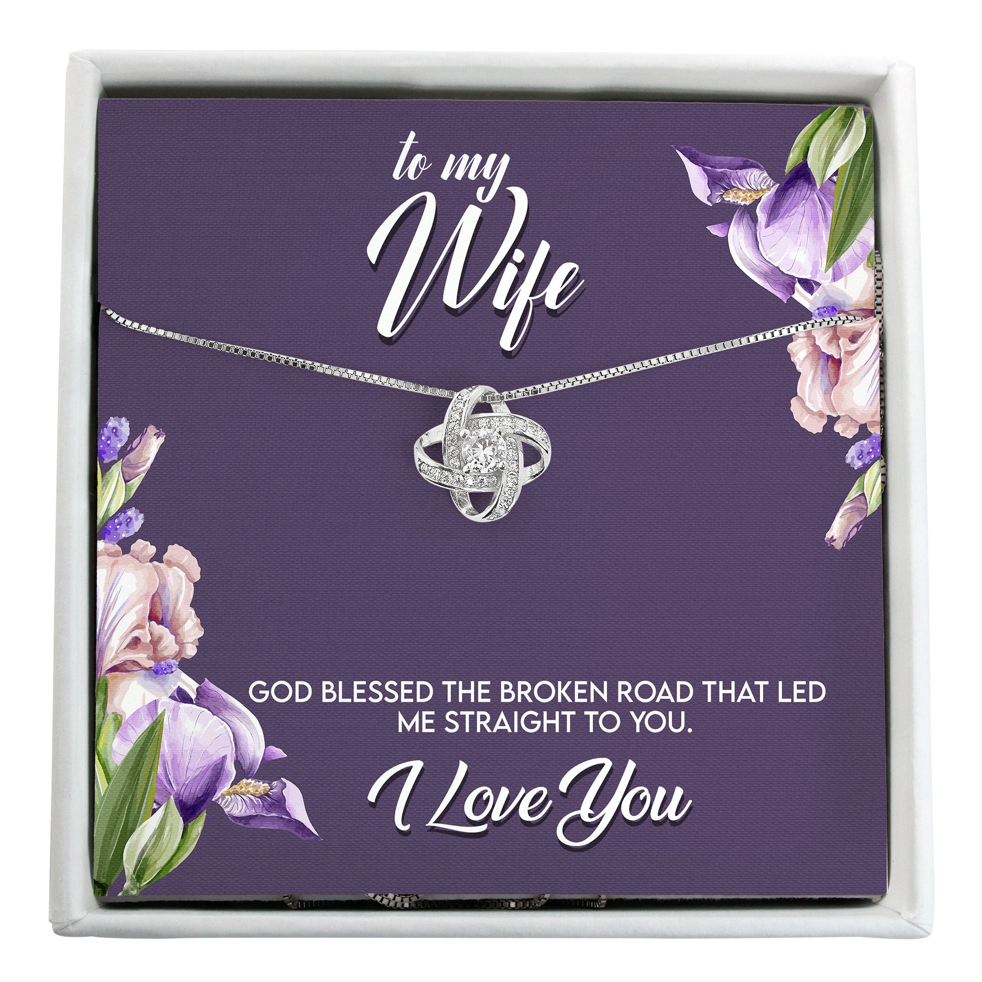 Personalized Wife Necklace with Knot Pendant and Floral Message Card - Ideal Unique Gift for Anniversaries and Birthdays - Image 1