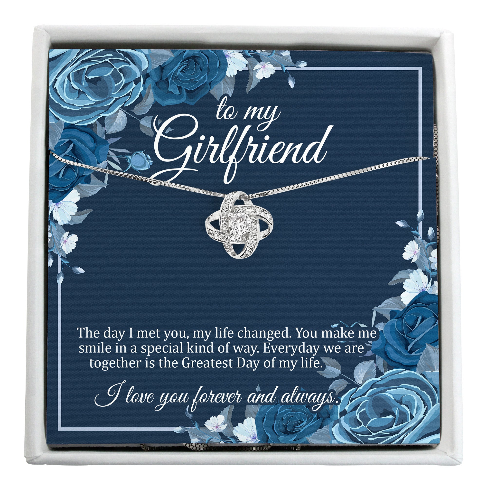 Elegant Customizable Message Card Necklace for Girlfriend – Sterling Silver Infinity Knot with Personalized Love Note - Image 1