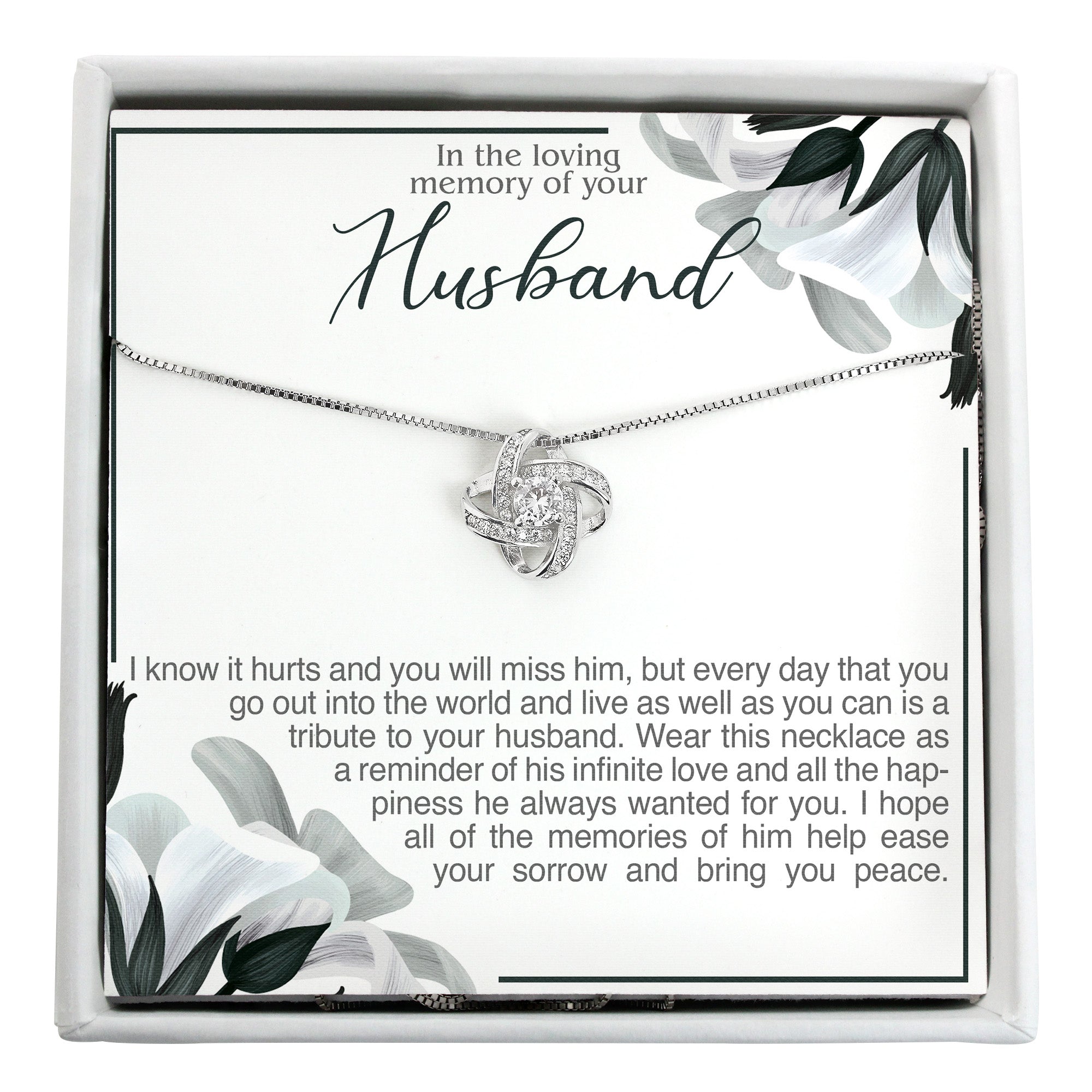 Personalized Memorial Necklace for Husband Tribute with Heartfelt Message Card - Custom Silver Knot Design - Image 1