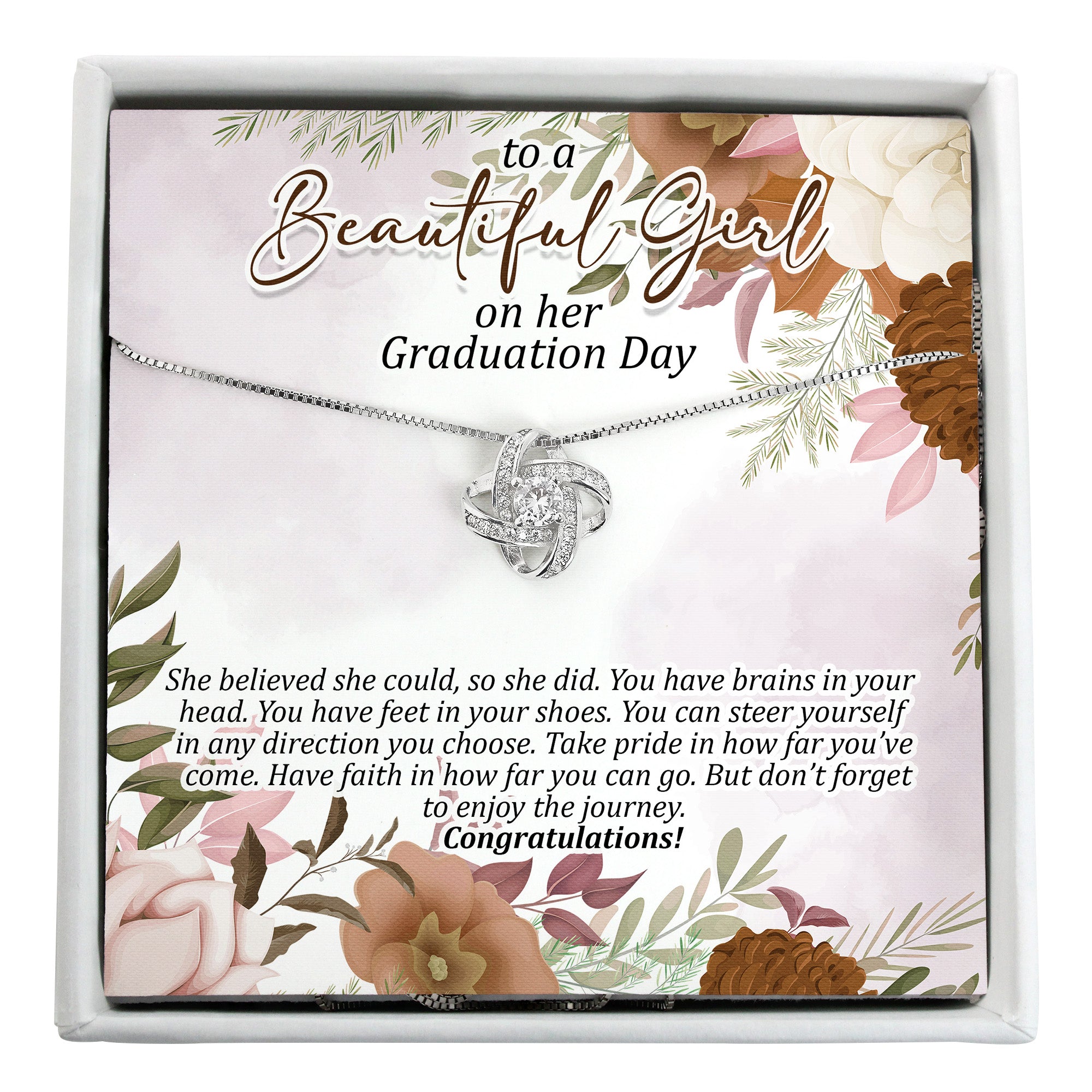 Personalized Graduation Necklace - Elegant Knot Design with Inspirational Message Card, Perfect Gift for Her - Image 1