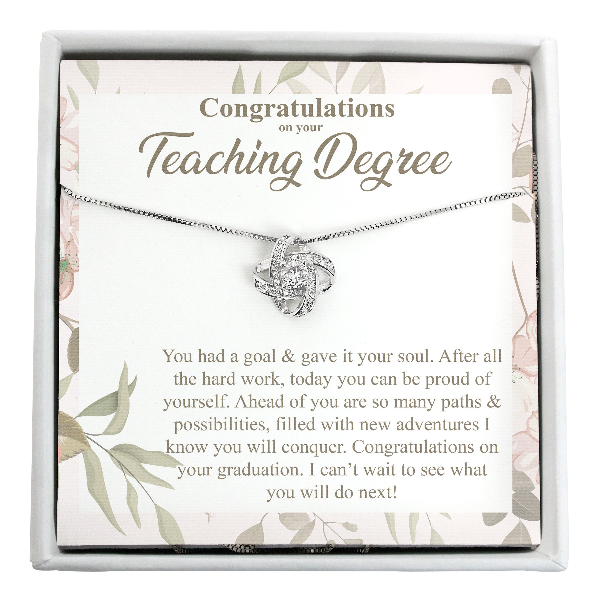 Personalized Sterling Silver Necklace with Teaching Degree Congratulations Card – Perfect Graduation Gift for Teachers - Image 1