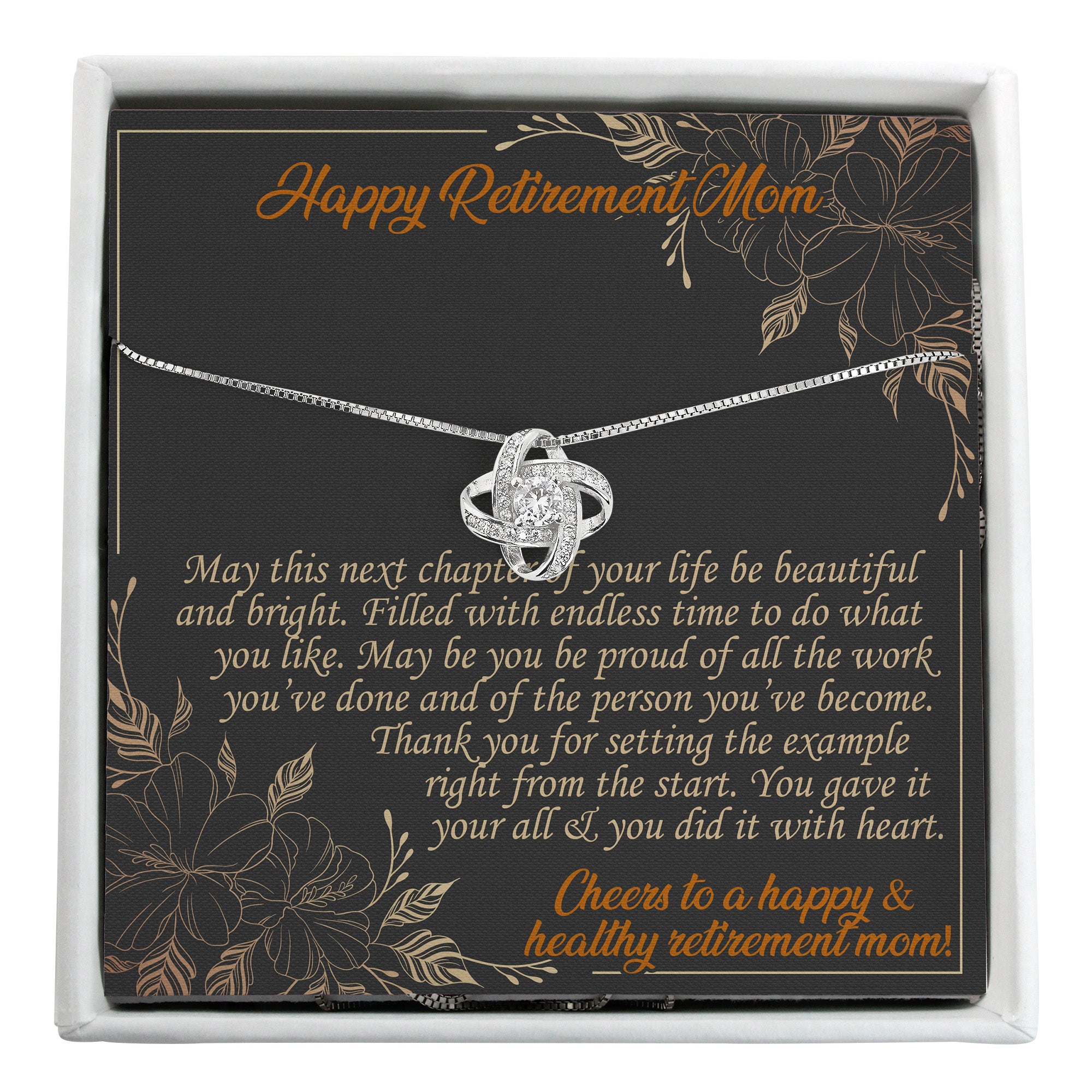 Personalized Retirement Necklace for Mom - Exquisite Swarovski Crystal Knot Pendant on Premium Silver Chain with Heartfelt Message Card - Image 1