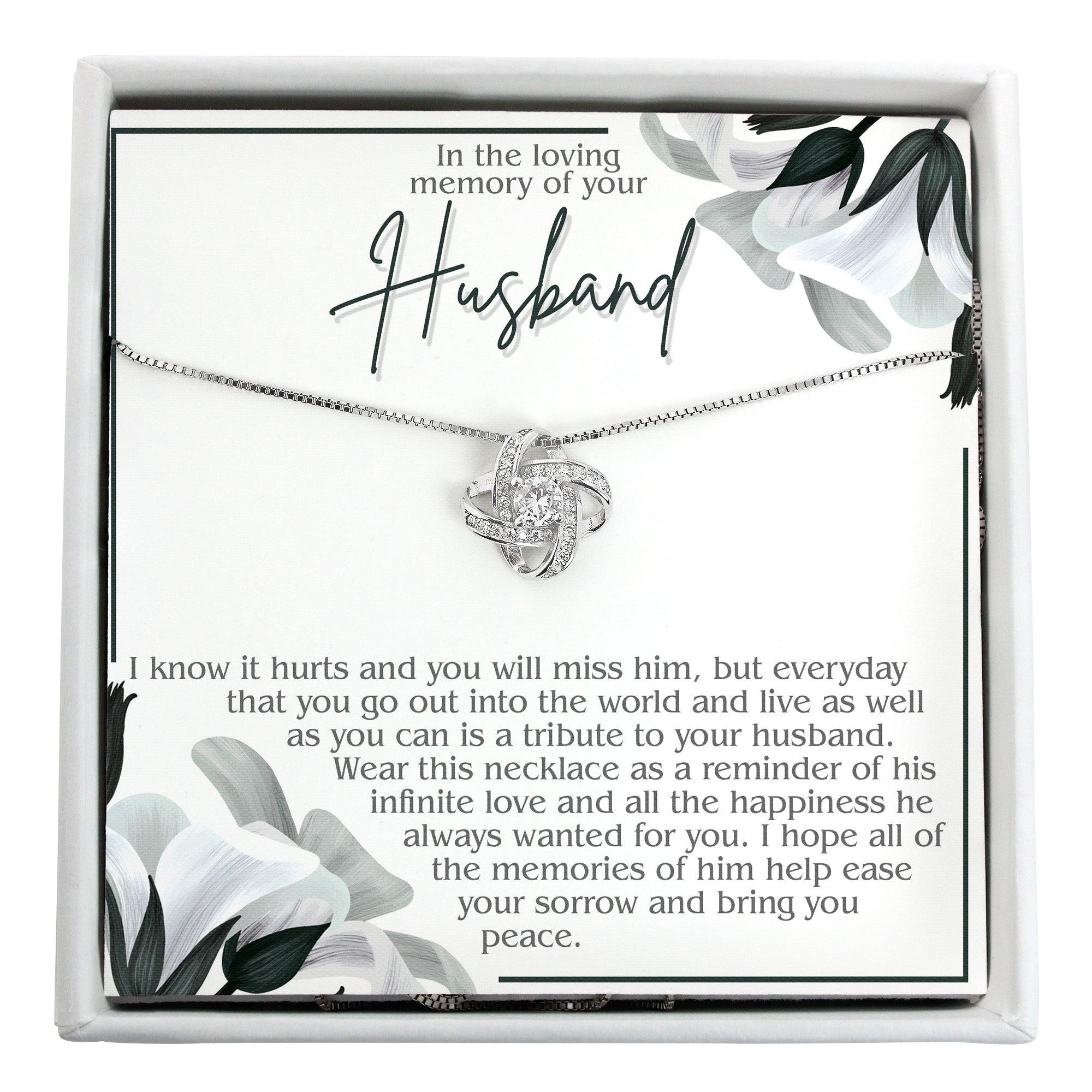 Elegant Memorial Necklace for Her - Personalized Tribute Message Card with Love Knot Pendant - Image 1