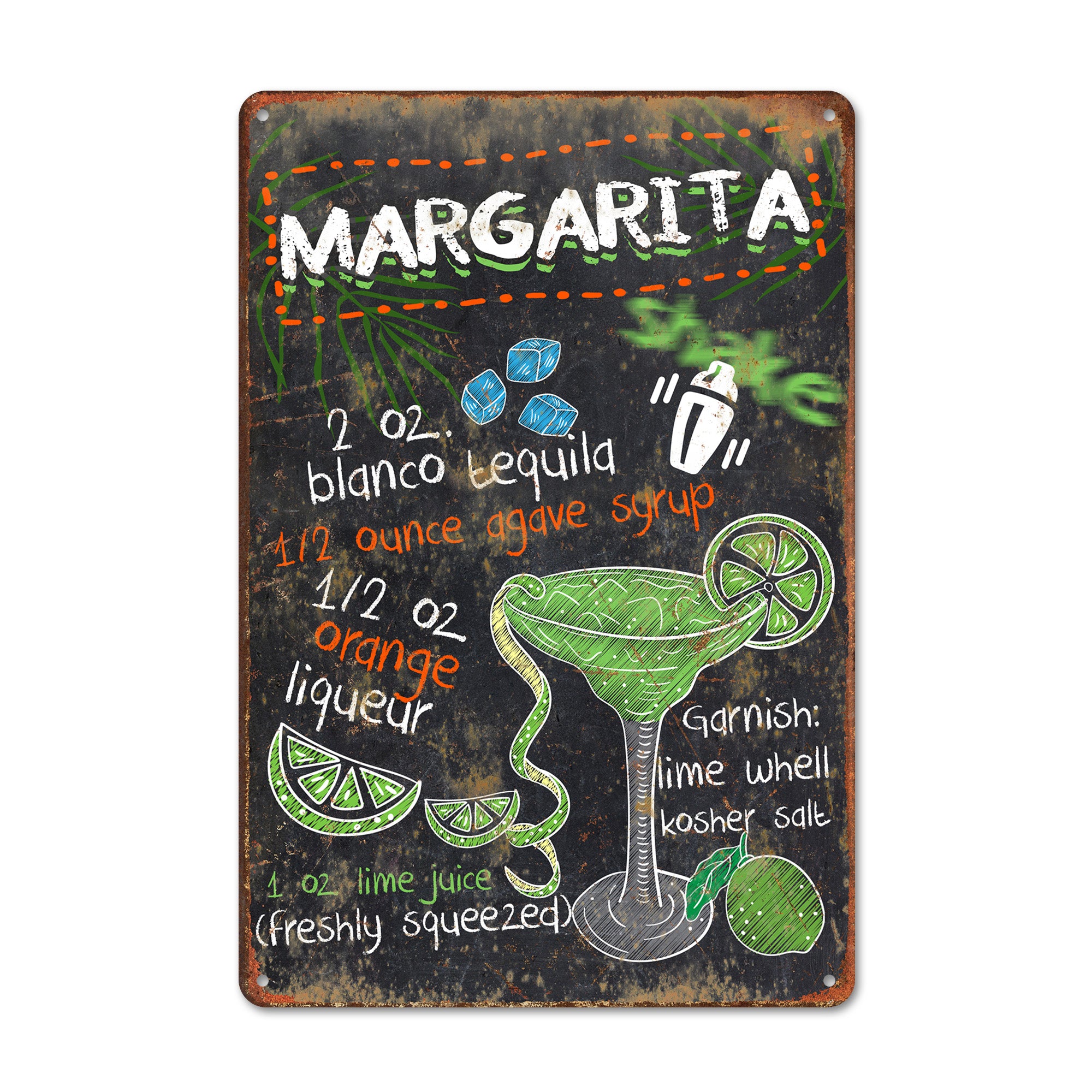 Personalized Margarita Recipe Metal Sign - Retro Kitchen Decor with Customizable Cocktail Details for Casa Parties & Gift-Giving - Image 1