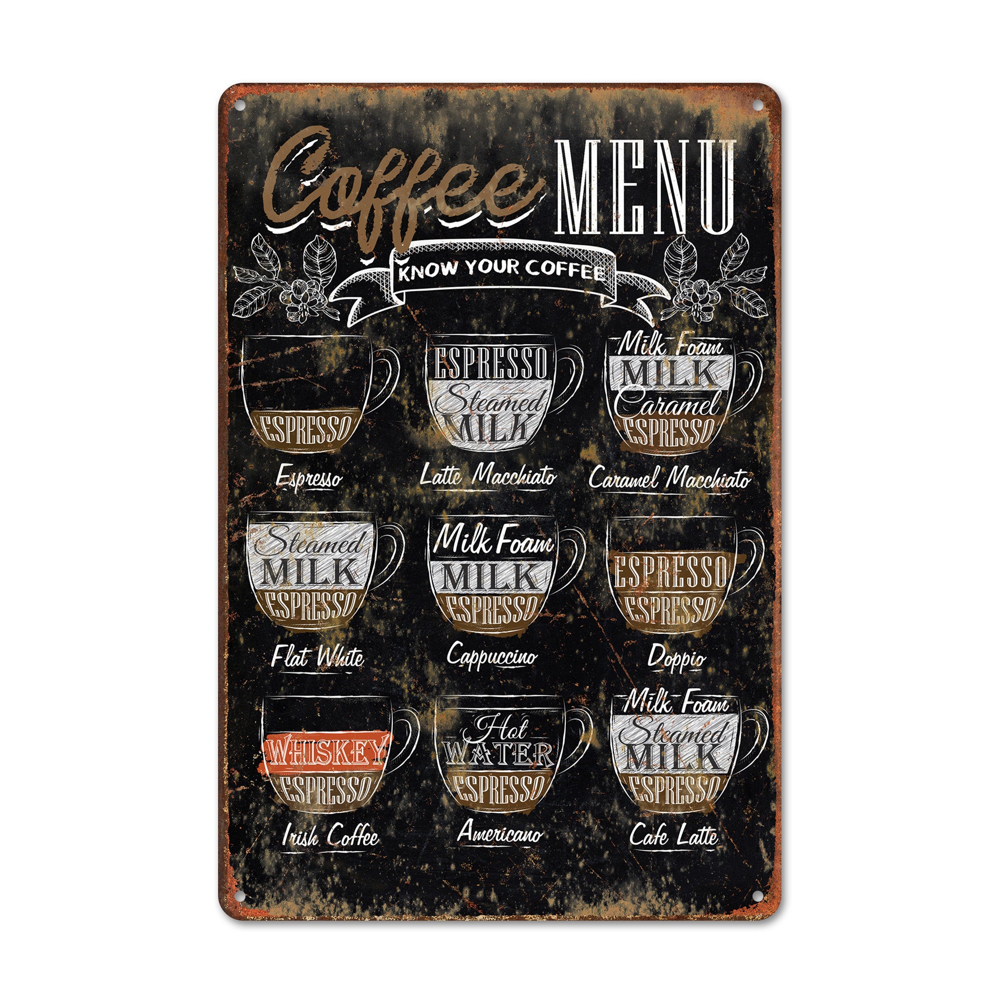 Rustic Coffee Knowledge Metal Sign - Handmade Vintage Cafe Menu Art, Perfect Personalized Gift for Coffee Lovers - Image 1