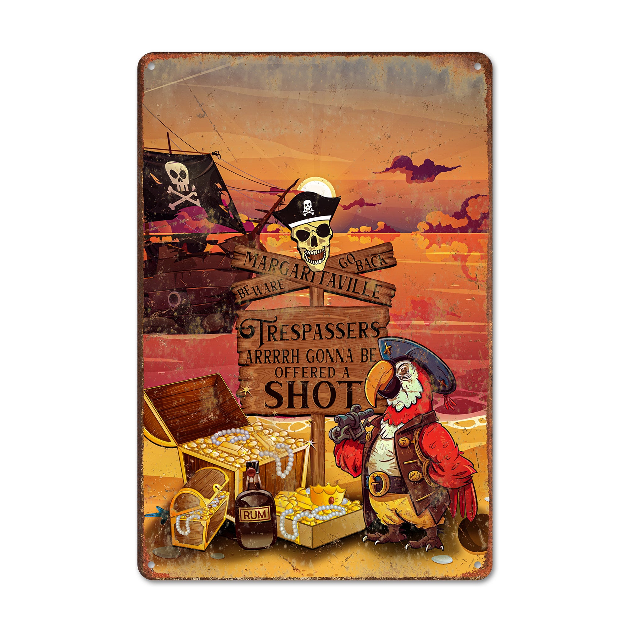 Personalized Pirate-Themed Metal Sign - Margarita Tavern Warning with Customizable Pirate Imagery for Bars and Gift Giving - Image 1