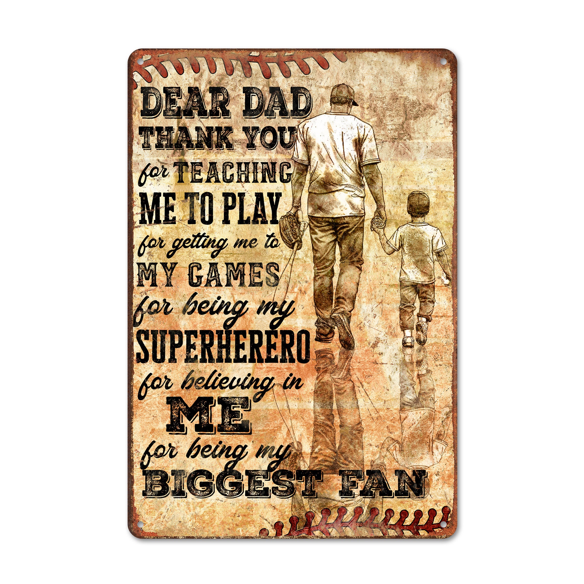 Personalized Metal Sign for Dad - Heartfelt Thank You Gift with Vintage Baseball Design - Image 1