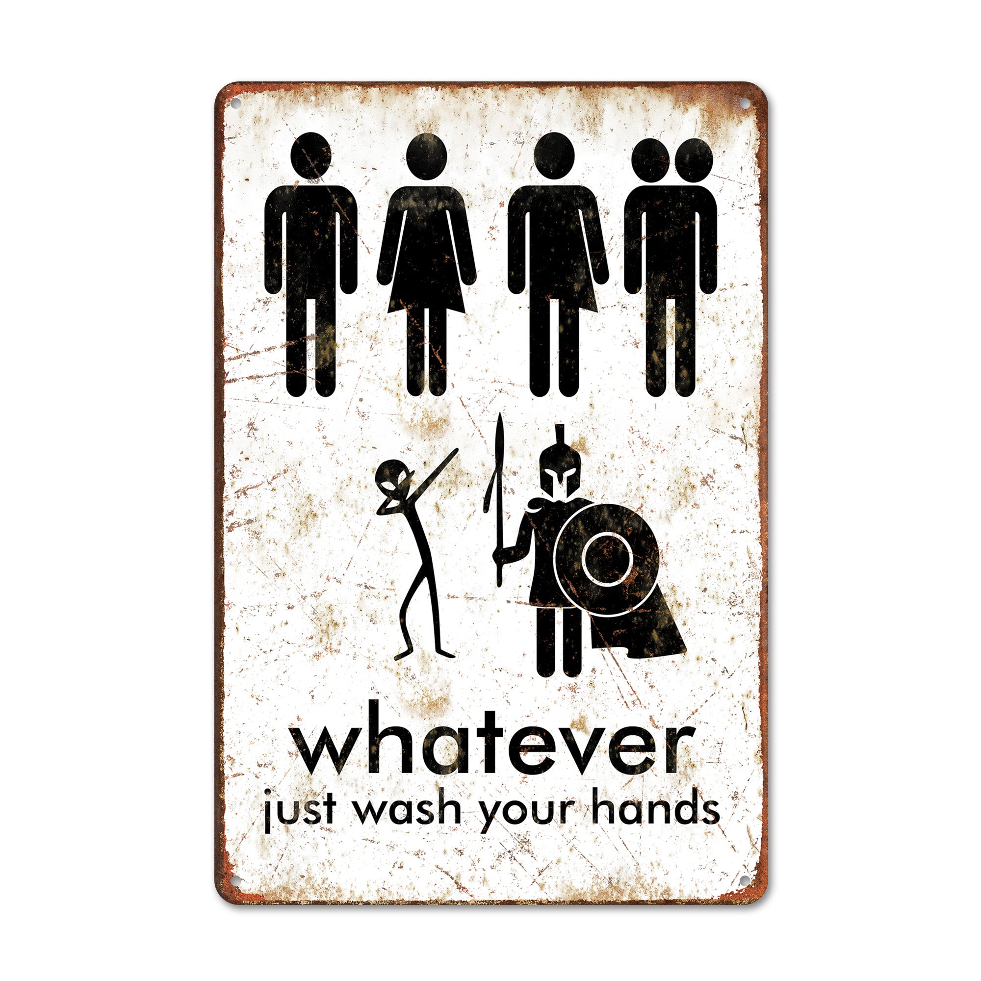 Personalized Humorous Metal Bathroom Sign - "Whatever, Just Wash Your Hands" - Unique Rustic Decor for All Genders and Styles - Image 1