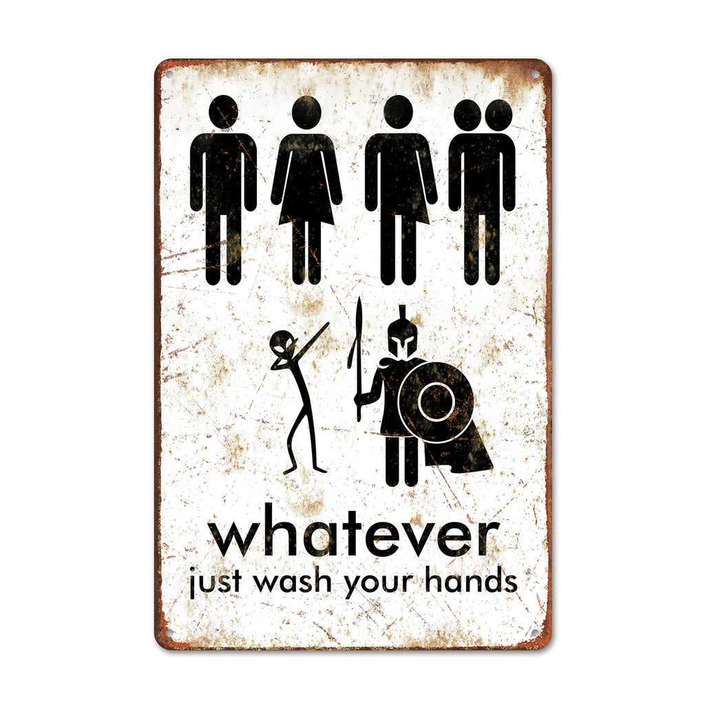 Personalized Humorous Metal Bathroom Sign - "Whatever, Just Wash Your Hands" - Unique Rustic Decor for All Genders and Styles - Image 1