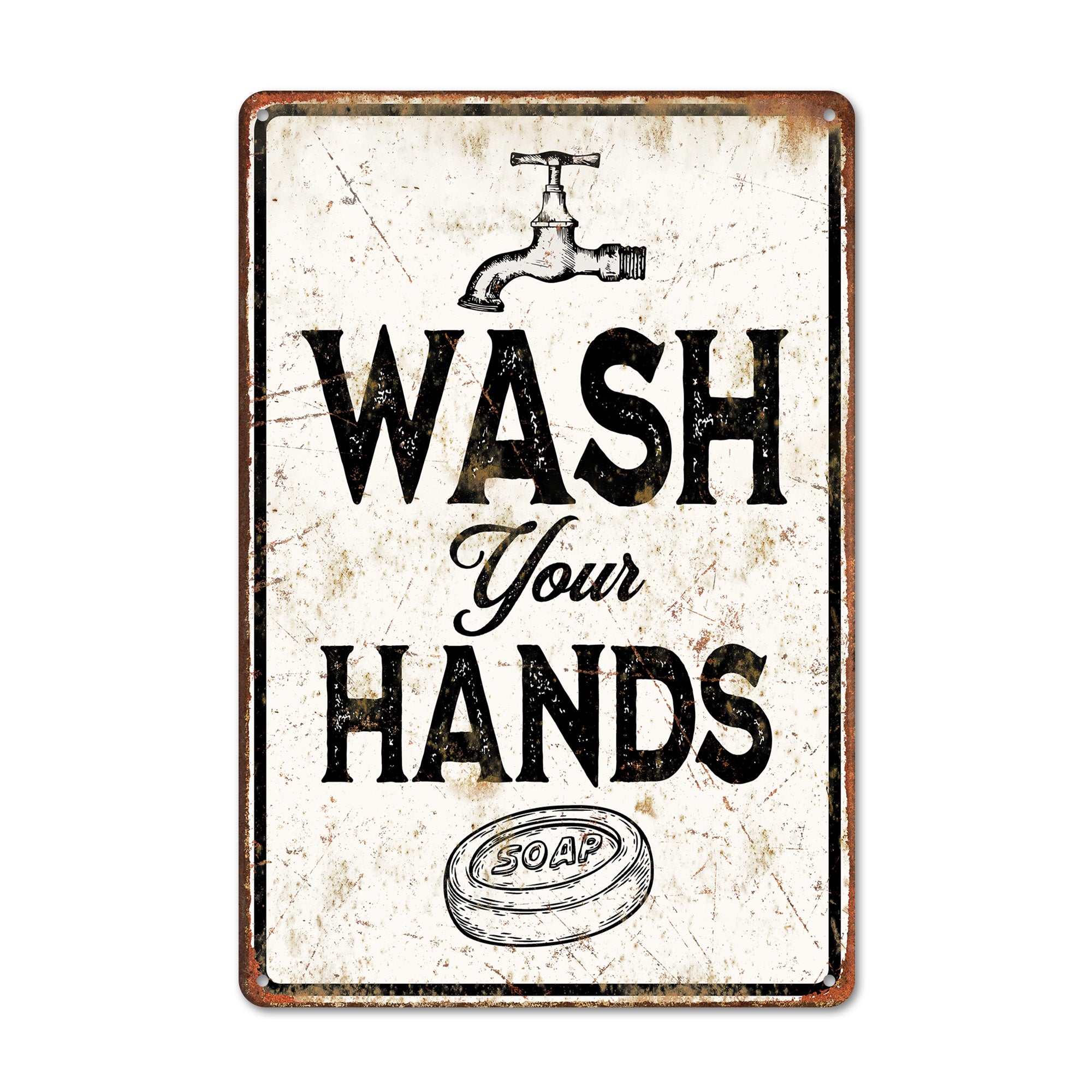 Vintage Rustic "Wash Your Hands" Metal Sign - Personalized Bathroom and Kitchen Decor - Perfect Gift for Home and Family - Image 1