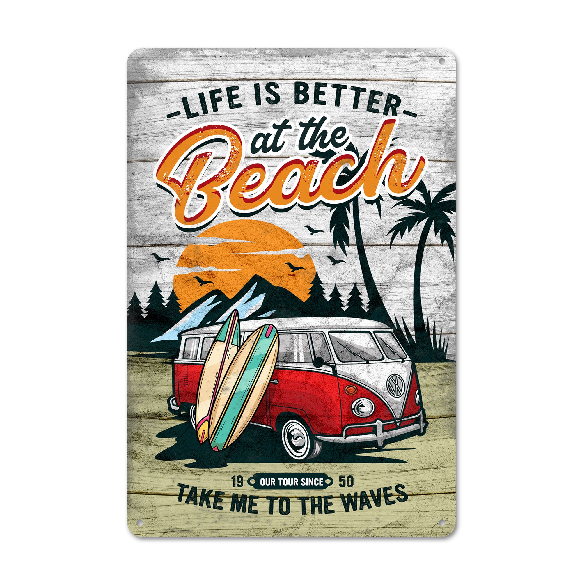 Personalized "Life is Better at the Beach" Surf Van Metal Sign - Customizable Gift for Beach Lovers & Outdoor Enthusiasts - Image 1