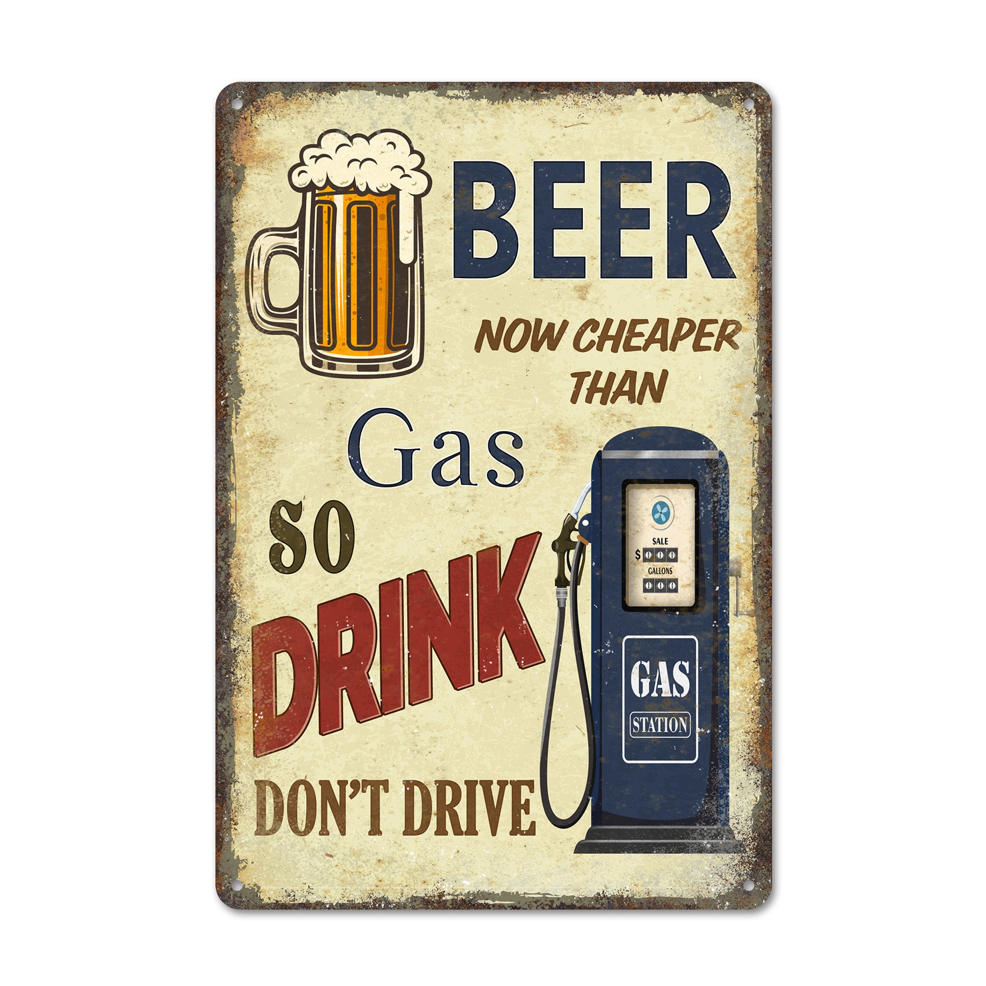 Rustic Vintage Metal Sign for Bar Enthusiasts – Personalized Handmade Beer and Gas Comparison Decoration - Image 1