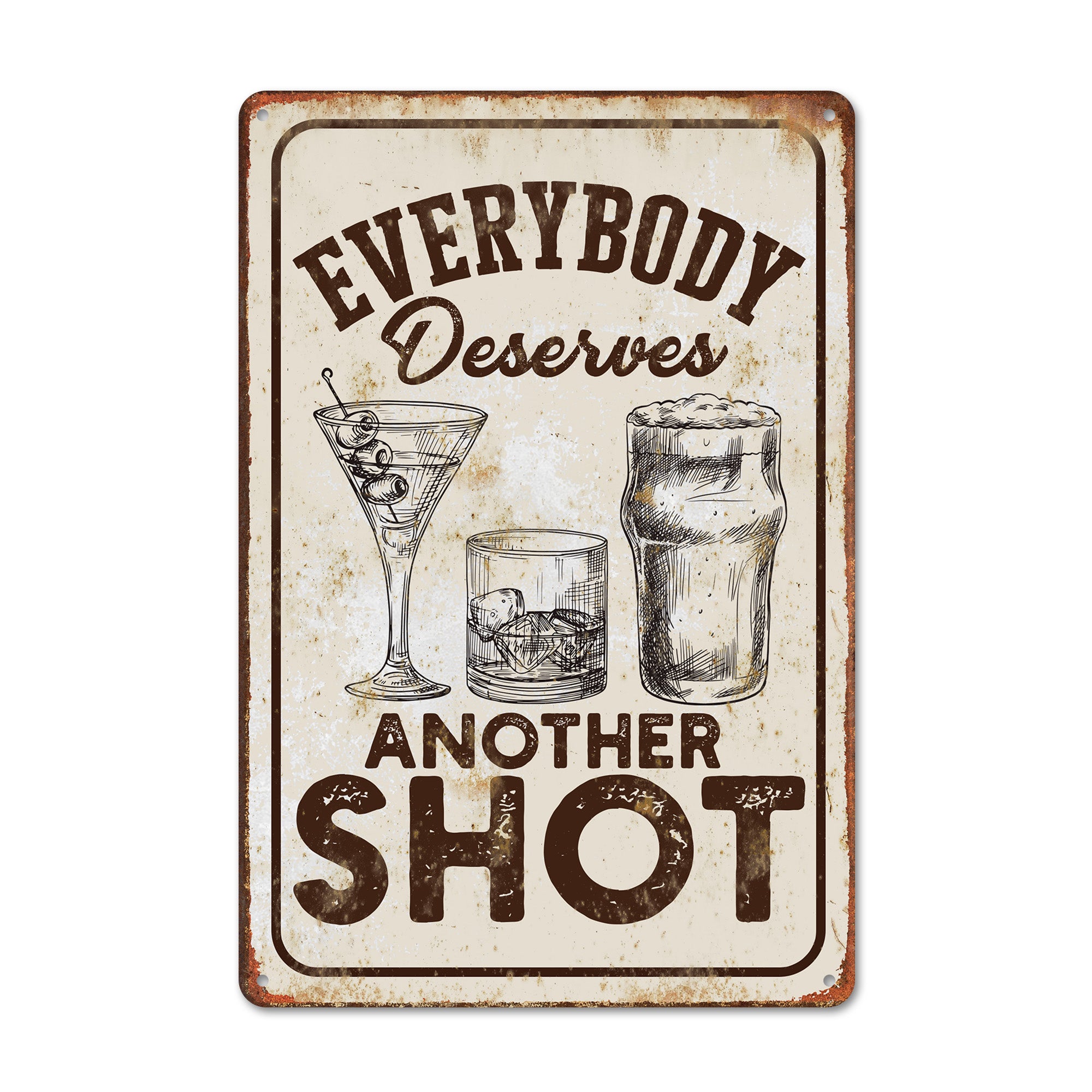 Personalized Vintage Metal Bar Sign - "Everybody Deserves Another Shot" - Customizable Home Pub Decor - Image 1