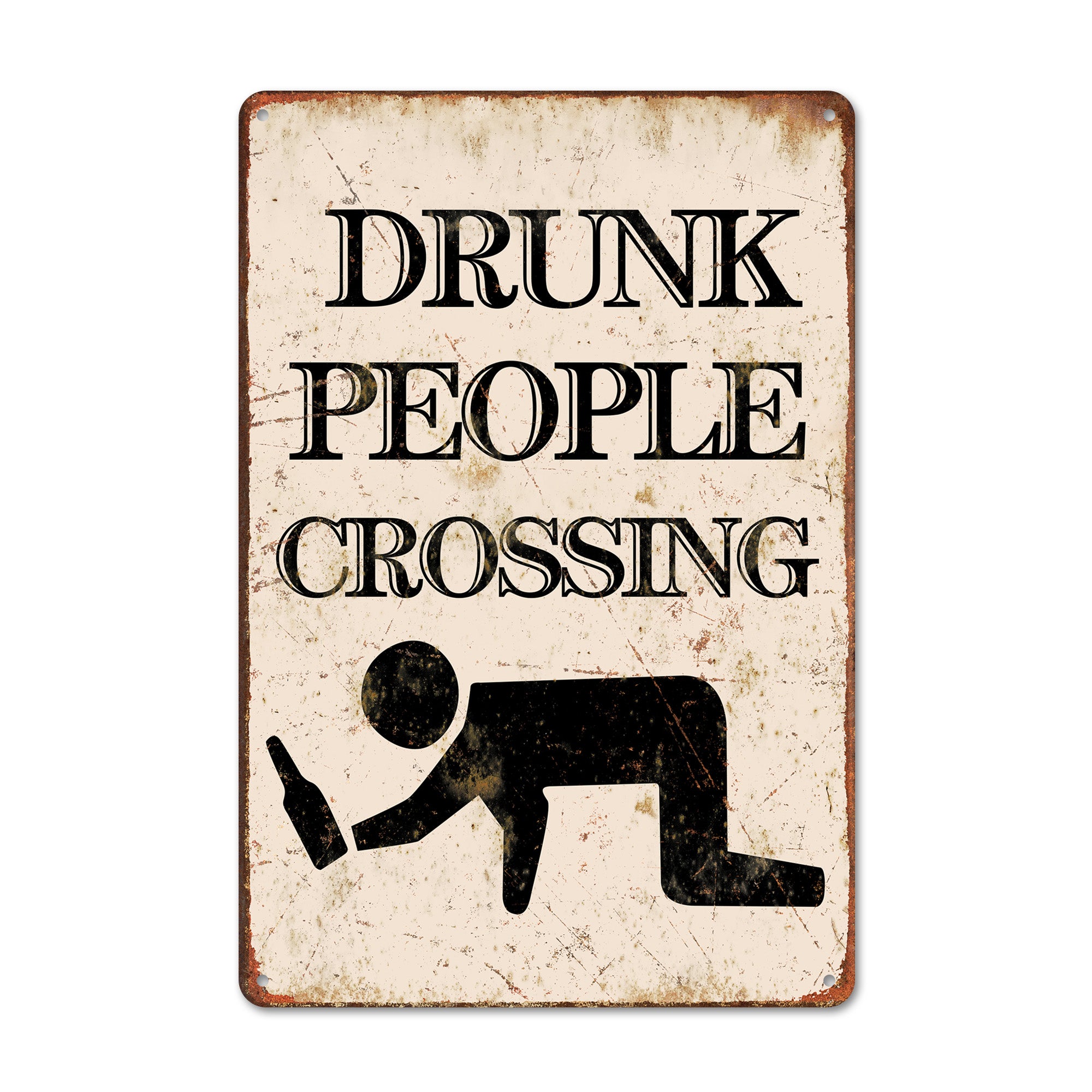 Personalized Vintage-Style "Drunk People Crossing" Metal Sign – Customizable Humor Gift for Home Bars and Man Caves - Image 1