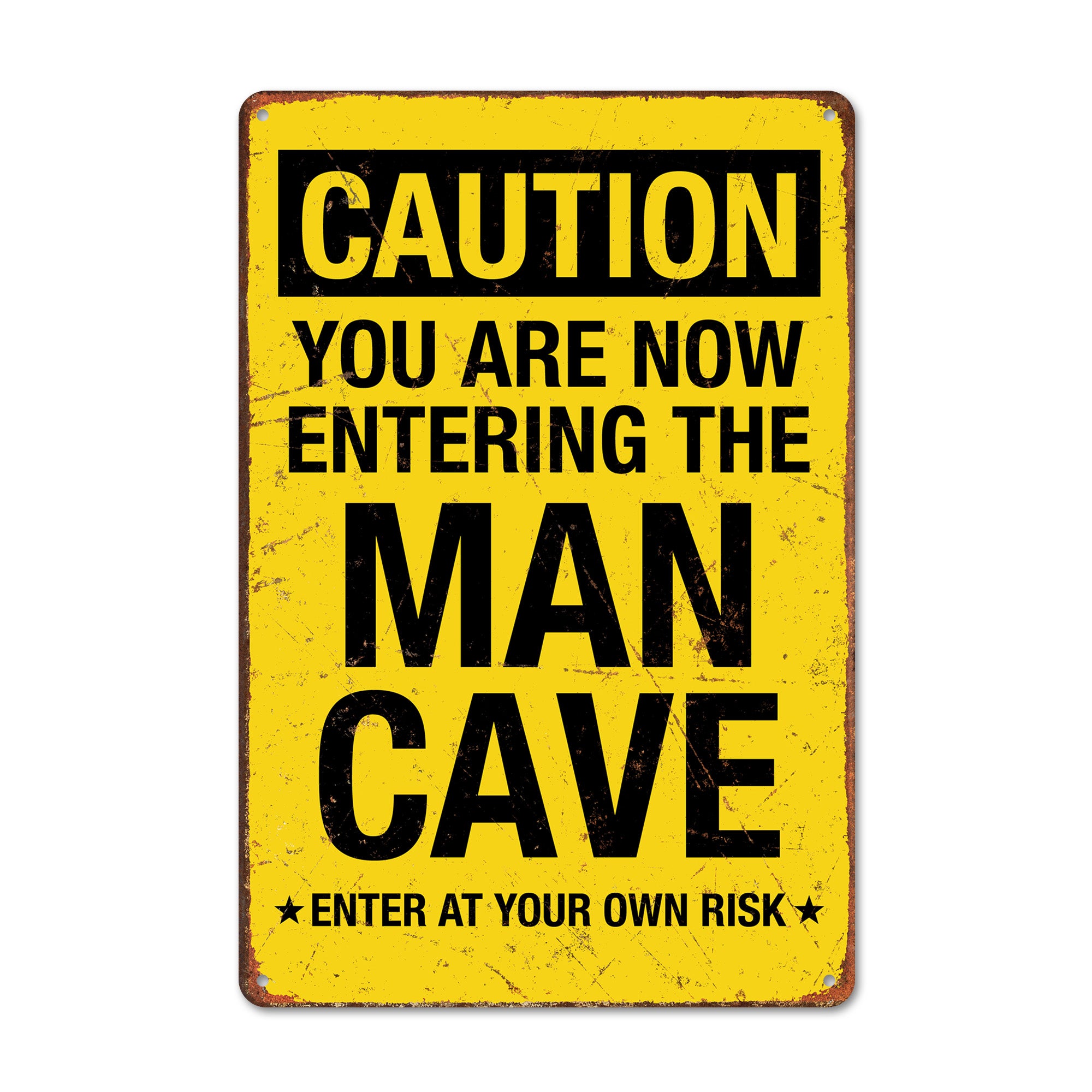 Personalized "Caution: Entering the Man Cave" Metal Sign - Customizable Vintage-Style Home Decor for Unique Gifts - Image 1