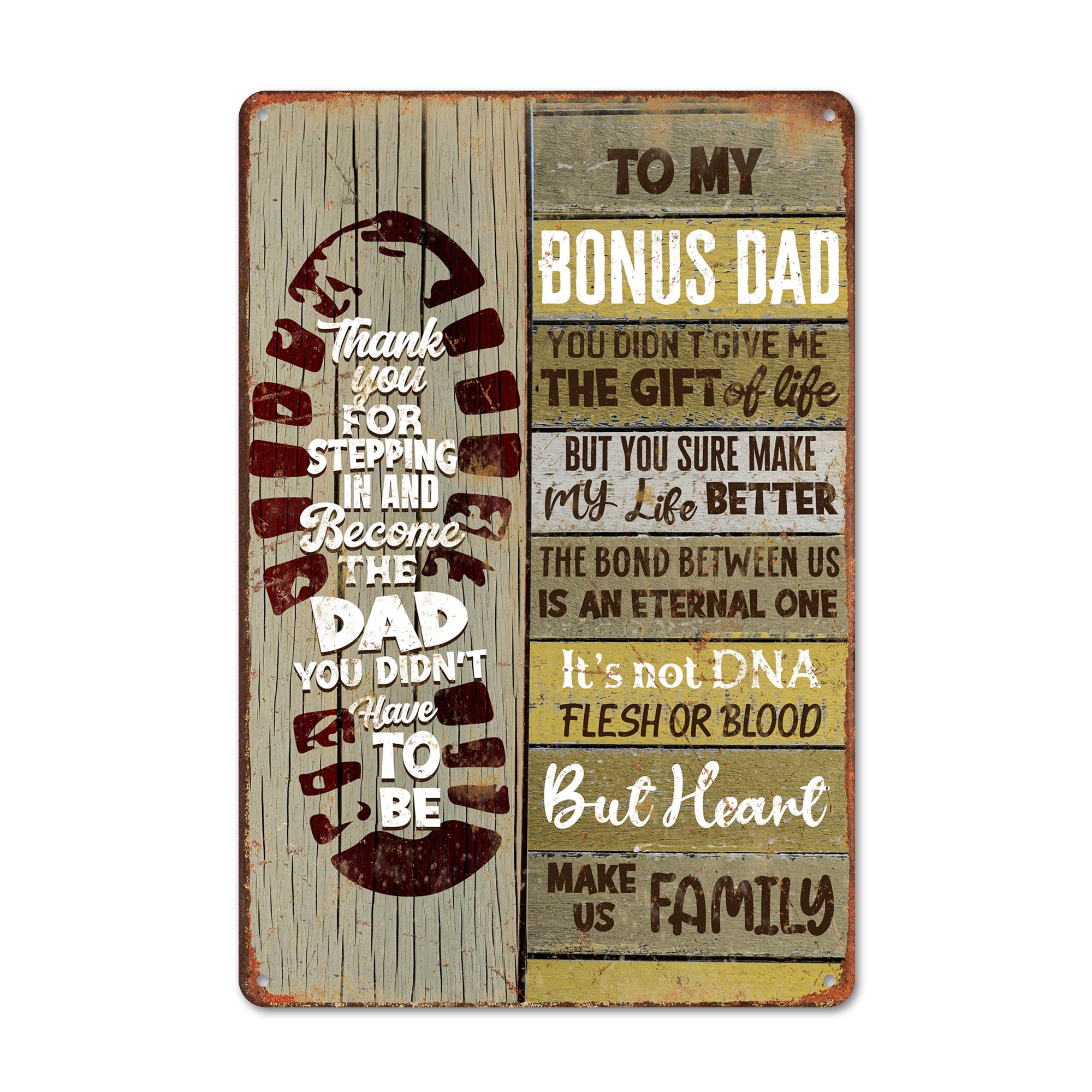 Personalized Rustic Metal Sign for Bonus Dad - Heartfelt Gift of Gratitude and Love - Image 1