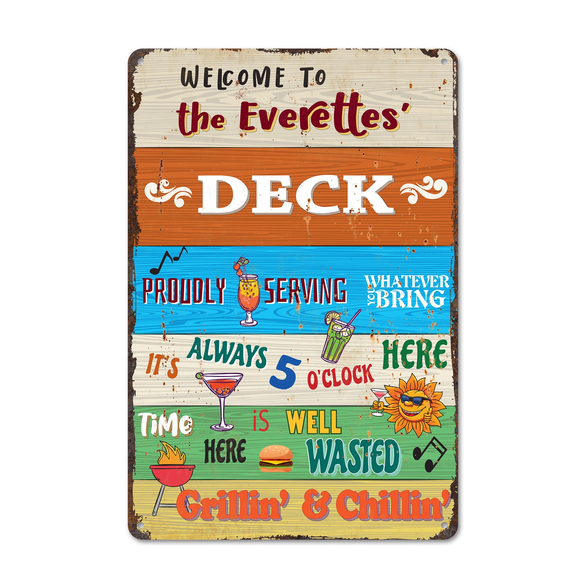 Personalized Rustic Metal Sign for Outdoor Decks – Custom Family Name, Vibrant Colors & Charming Vintage Design - Image 1