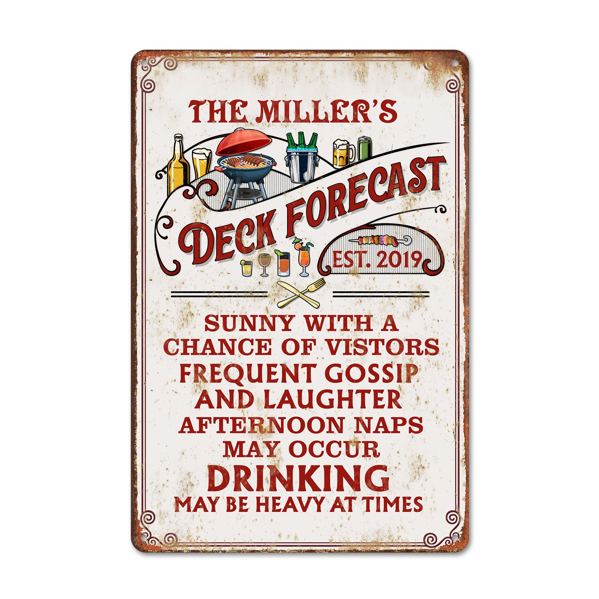 Personalized Metal Deck Sign - Custom Family Name Outdoor Wall Decor - Perfect Gift for Home Entertainers and BBQ Lovers - Image 1