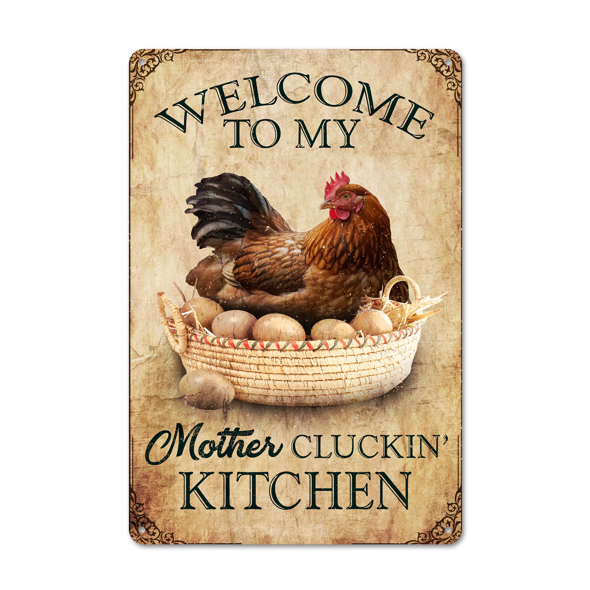 Personalized Rustic "Mother Cluckin’ Kitchen" Metal Sign - Perfect Farmhouse Decor Gift for Moms and Chicken Enthusiasts - Image 1