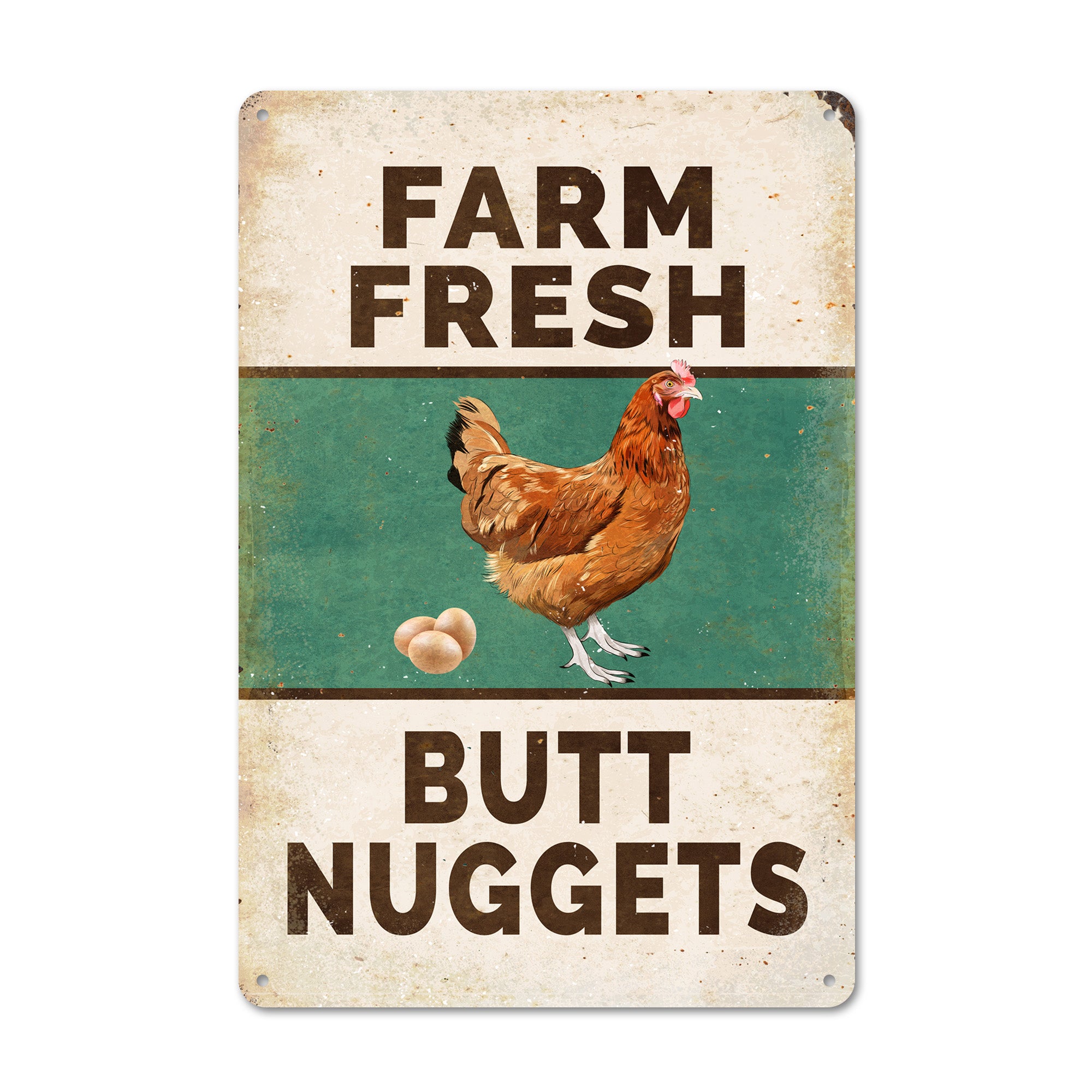 Personalized Farm Fresh Metal Sign – Whimsical "Butt Nuggets" Chicken Decor for Rustic Home & Gifts - Image 1
