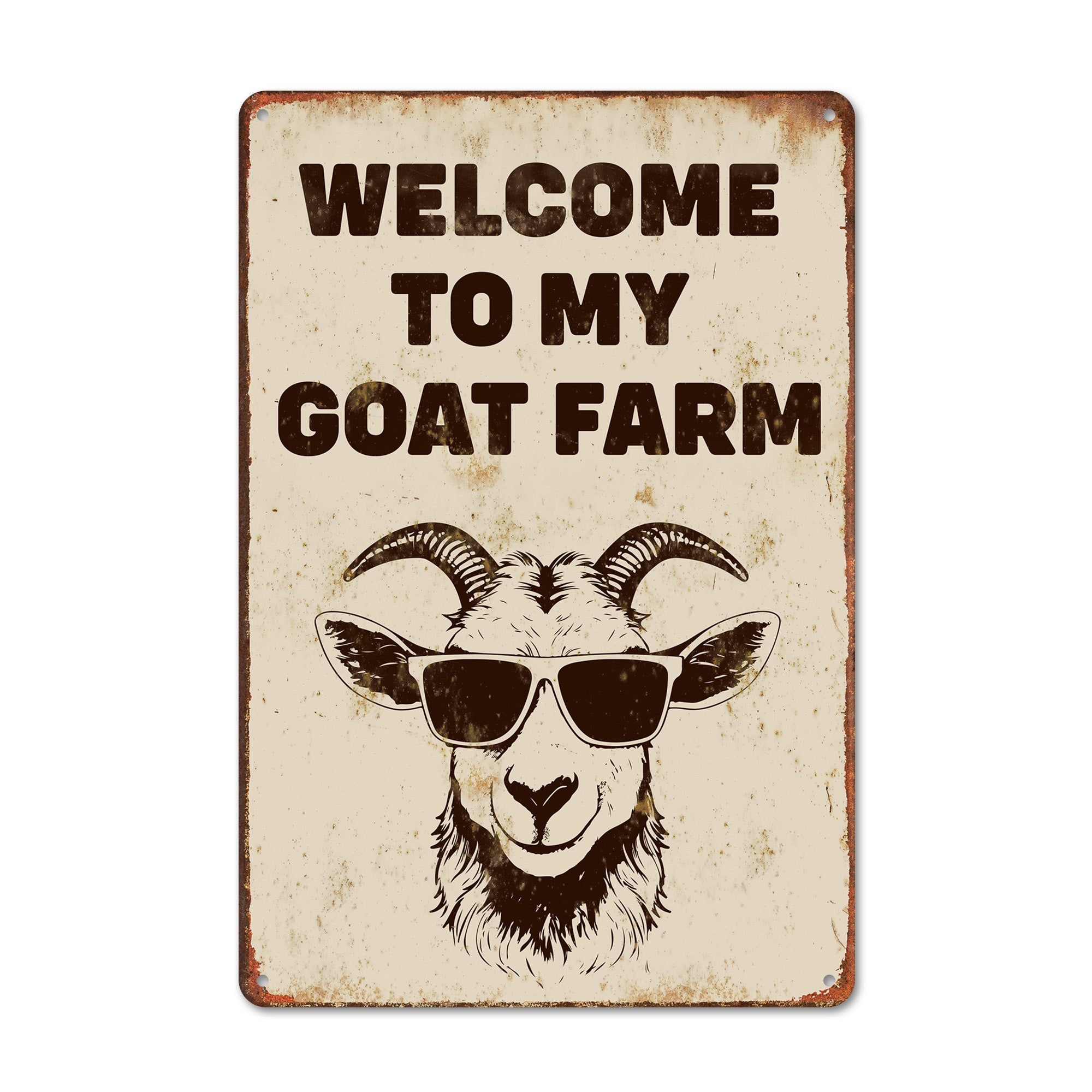 Personalized Rustic Metal Goat Farm Sign with Sunglasses – Perfect Gift for Animal Lovers and Farm Decor Enthusiasts - Image 1