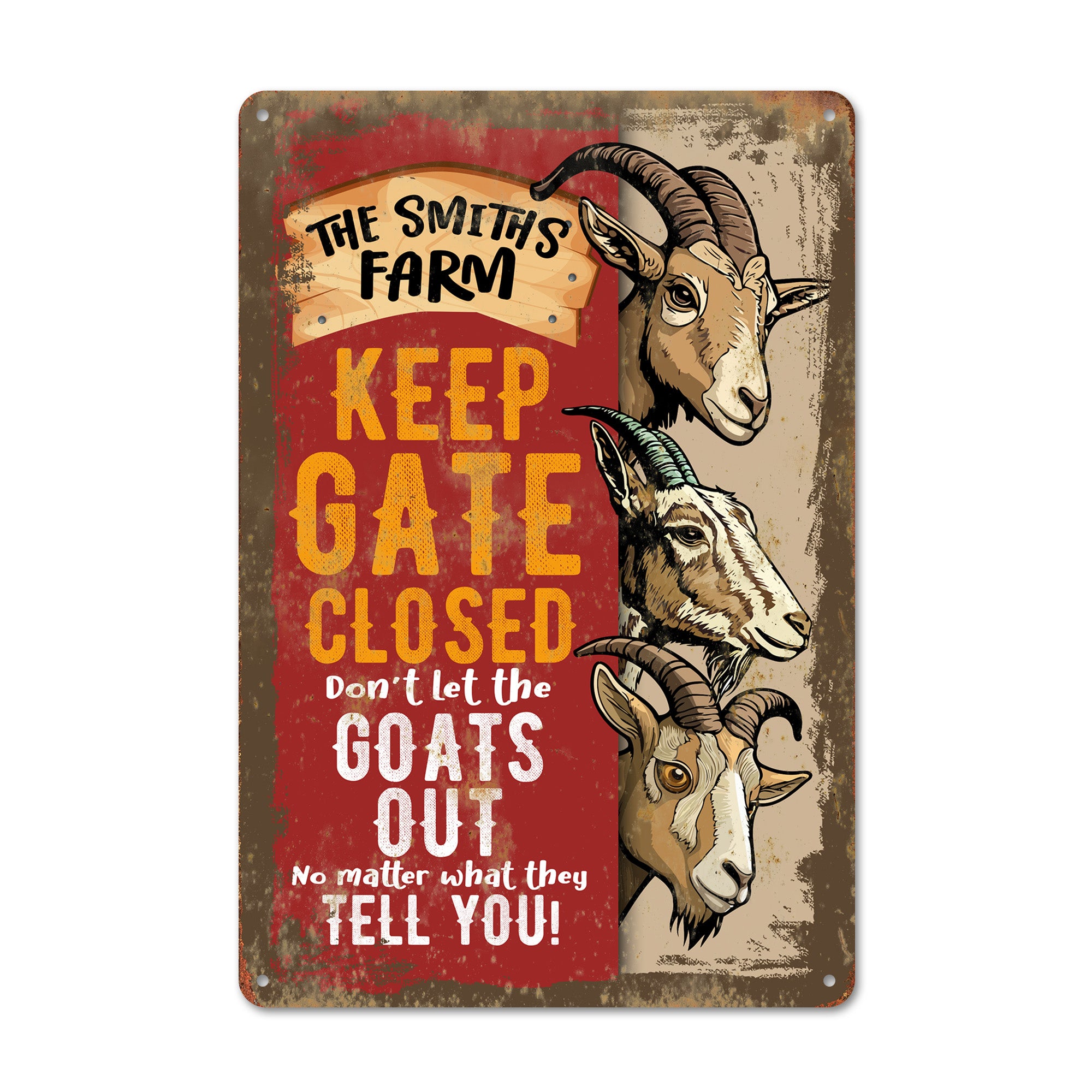 Personalized Farm Metal Sign - Rustic Goat Design for Home and Garden Decor, Perfect Gift for Farm Owners - Image 1