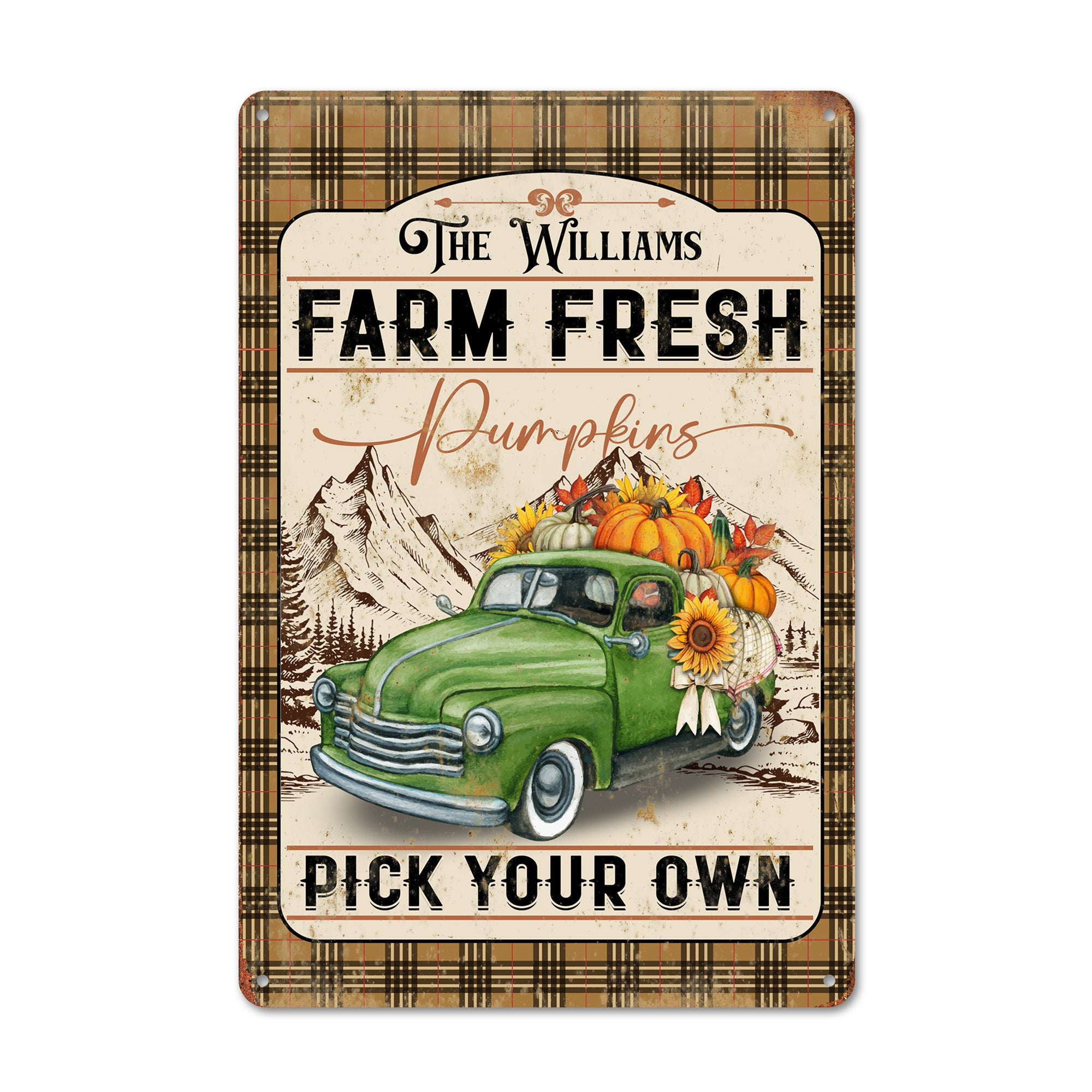 Personalized Rustic Farm Fresh Pumpkins Metal Sign – Custom Vintage Truck Decor for Fall and Gifts - Image 1