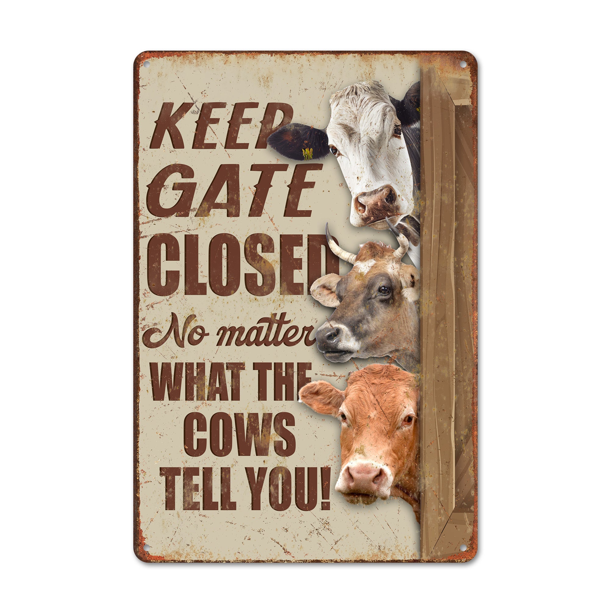 Rustic Farmhouse Metal Sign - "Keep Gate Closed" with Playful Cow Imagery - Personalized Gift for Animal Lovers - Image 1